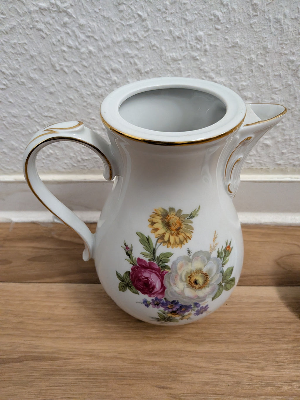 Vintage Tirschenreuth Bavaria Floral Coffee Pot, Gold Trim, 1.2L, Very Good