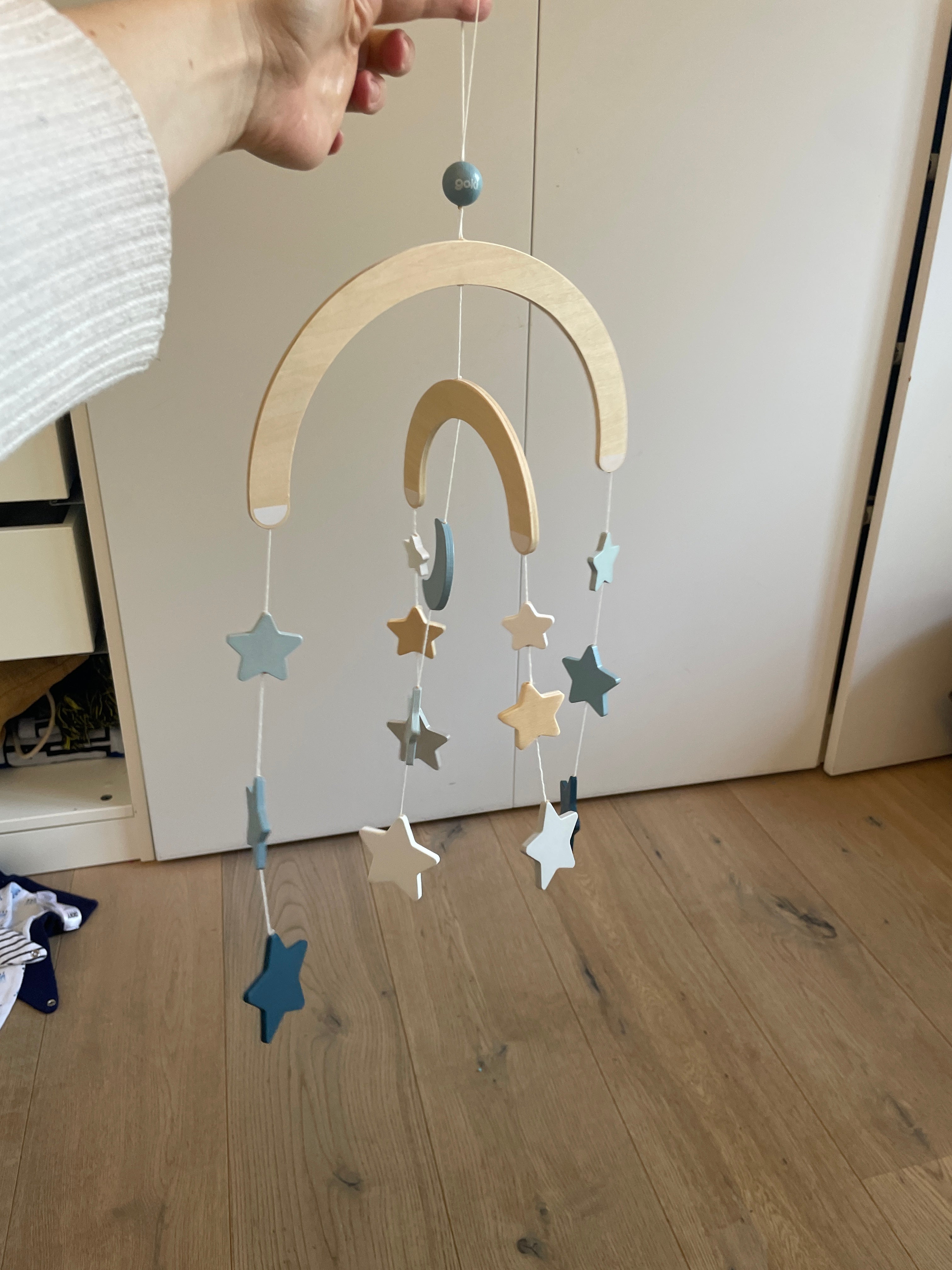 Goki Wooden Celestial Nursery Mobile, Moon & Stars, 40cm, Very Good Condition