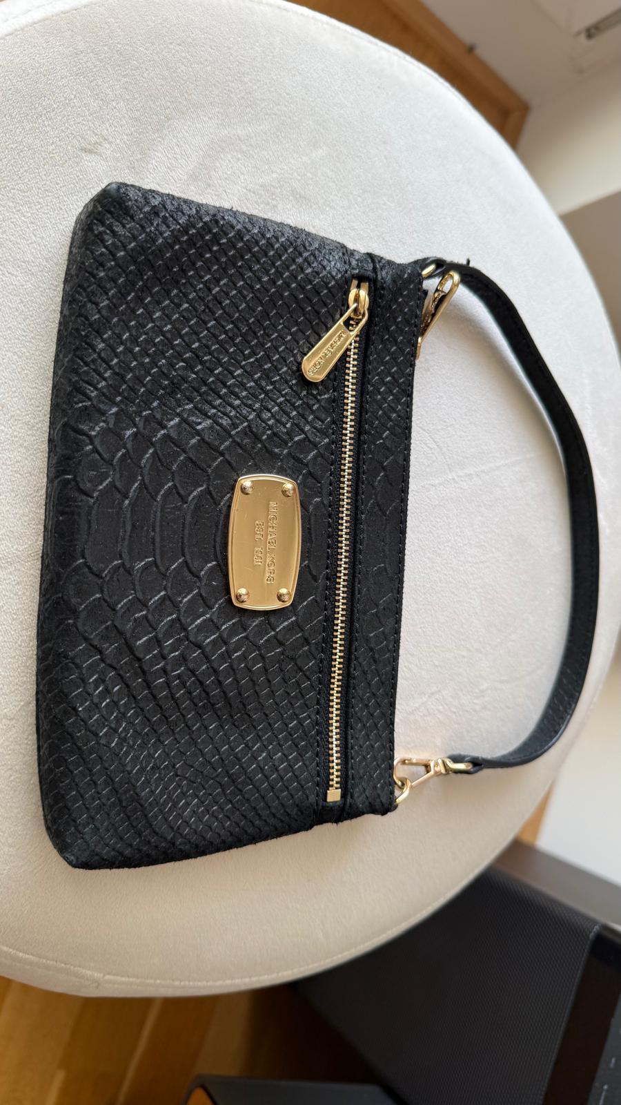 Michael Kors Python-Embossed Leather Wristlet Clutch | Black | Very Good