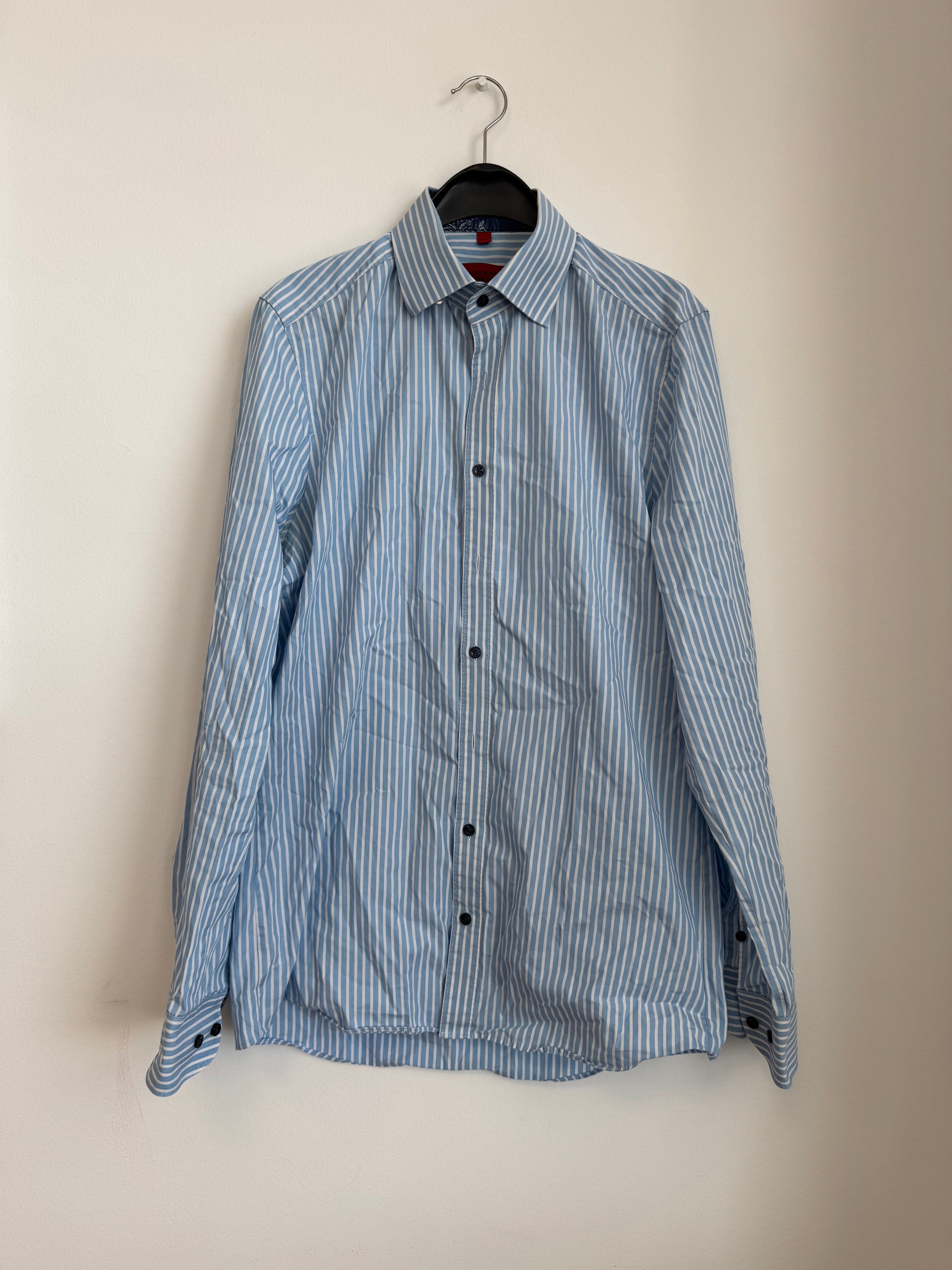 Finshley & Harding Easy Care Slim Fit Hemd Blau/Weiß Gestreift M Gut