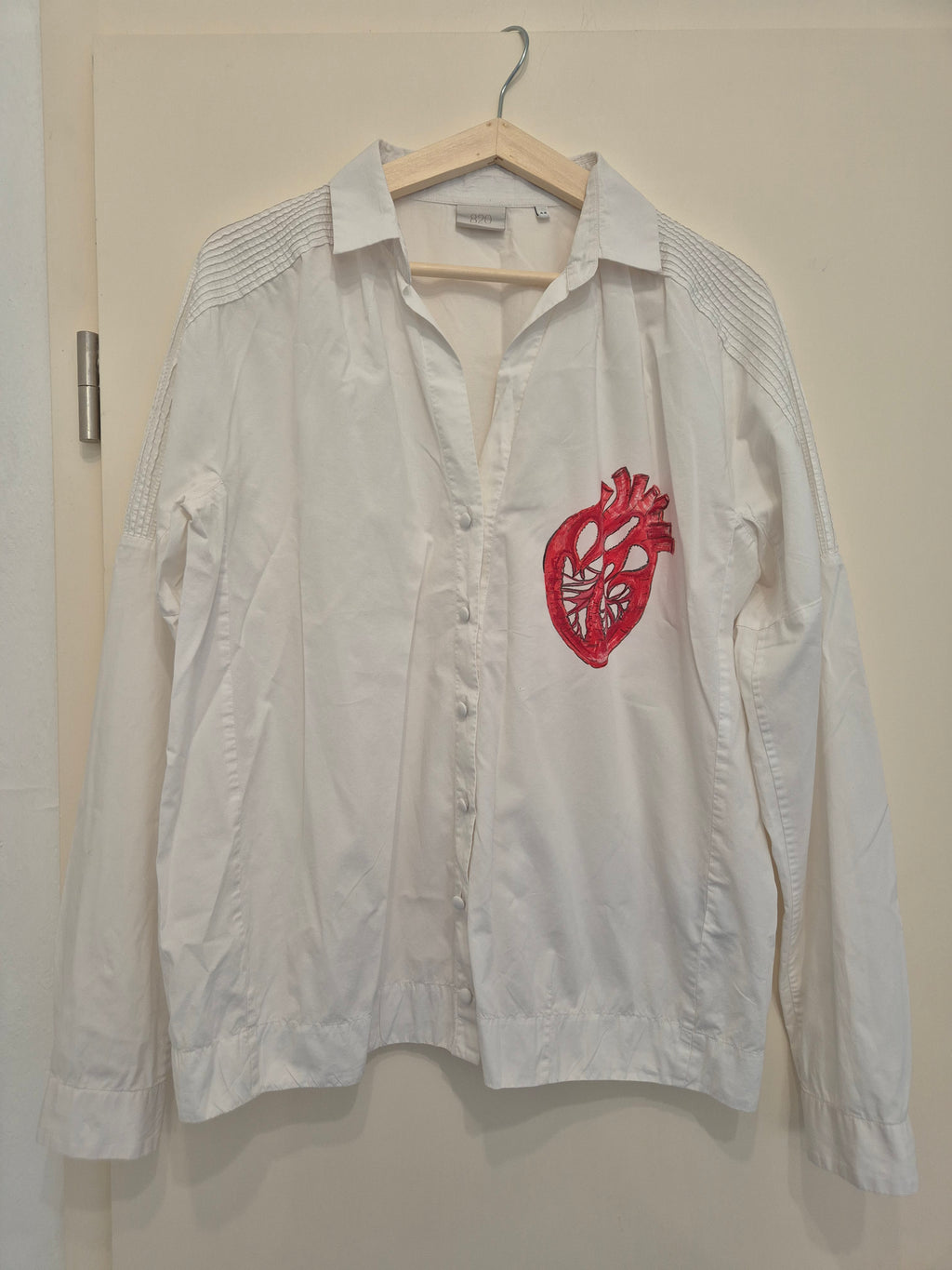 Caliban Crystal Heart Women's Blouse IT 44 White Red Embroidered Cotton Good