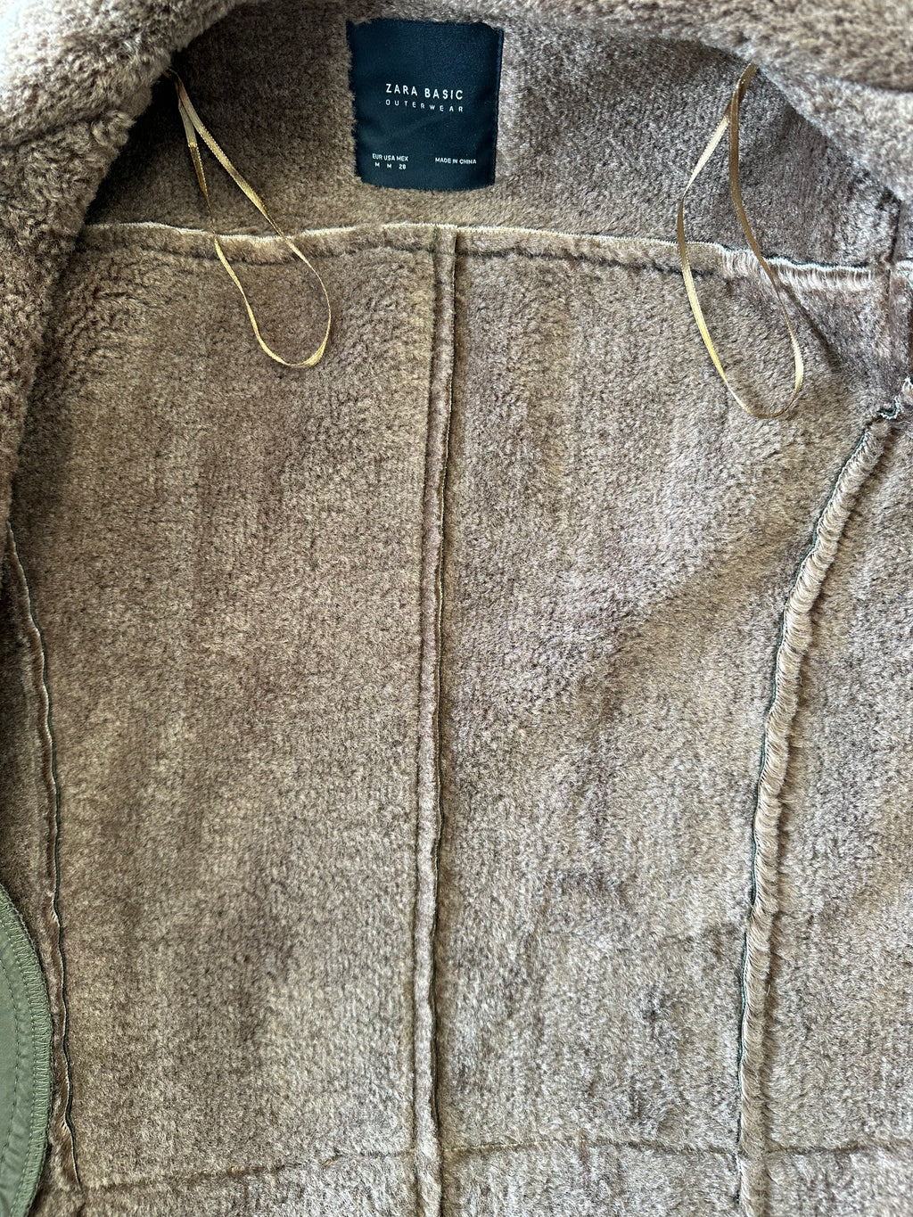 Zara Basic Outerwear Aviator Jacket, Faux Suede, Olive, Size M, Like New