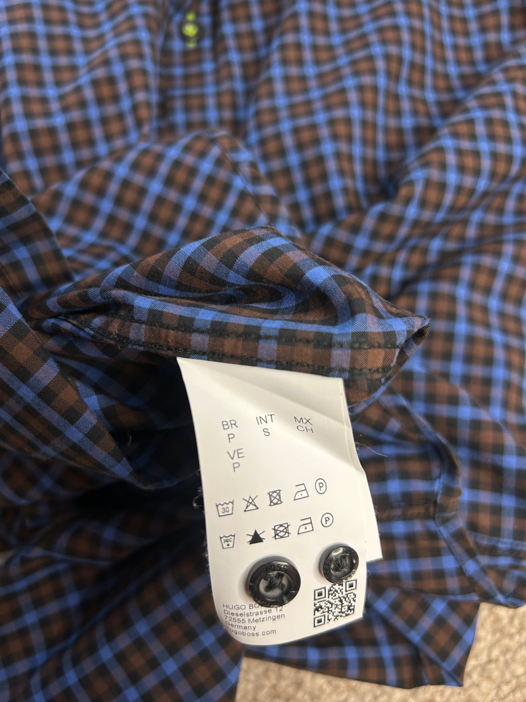BOSS Green men's plaid shirt S brown/blue, very good condition