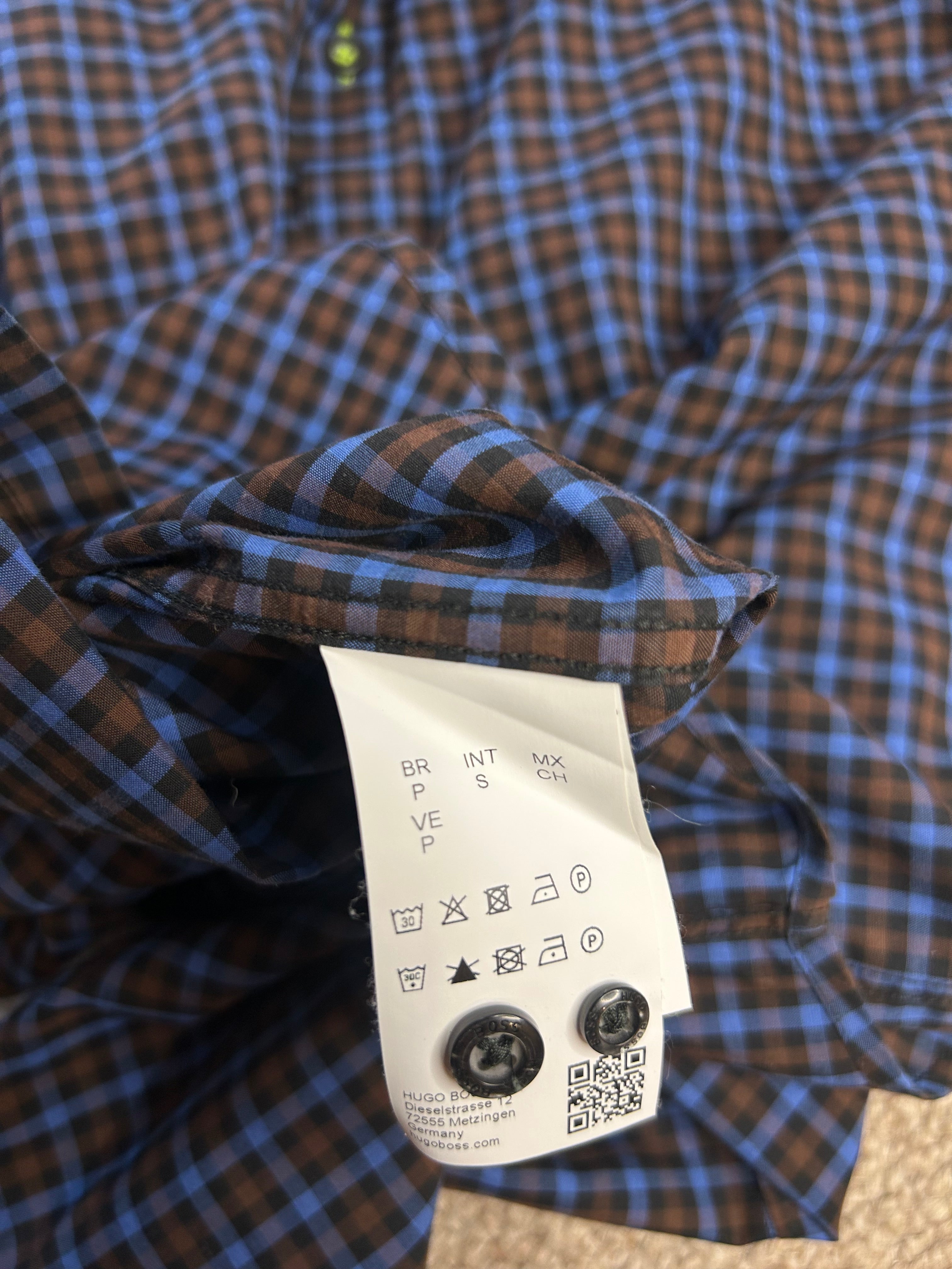 BOSS Green men's plaid shirt S brown/blue, very good condition