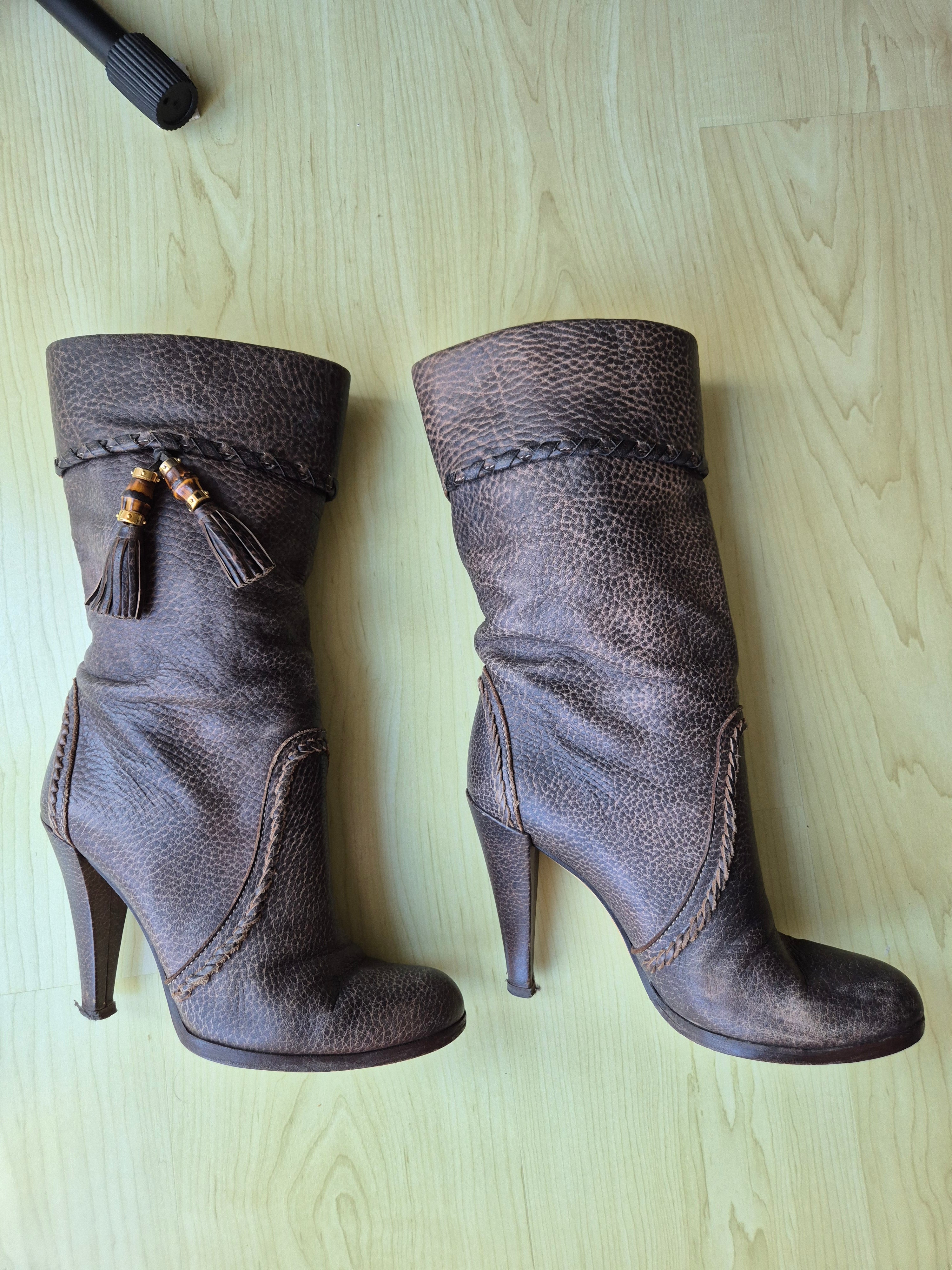 Gucci Lederstiefel mit Bambus-Quasten, Braun, EU 40.5, Guter Zustand