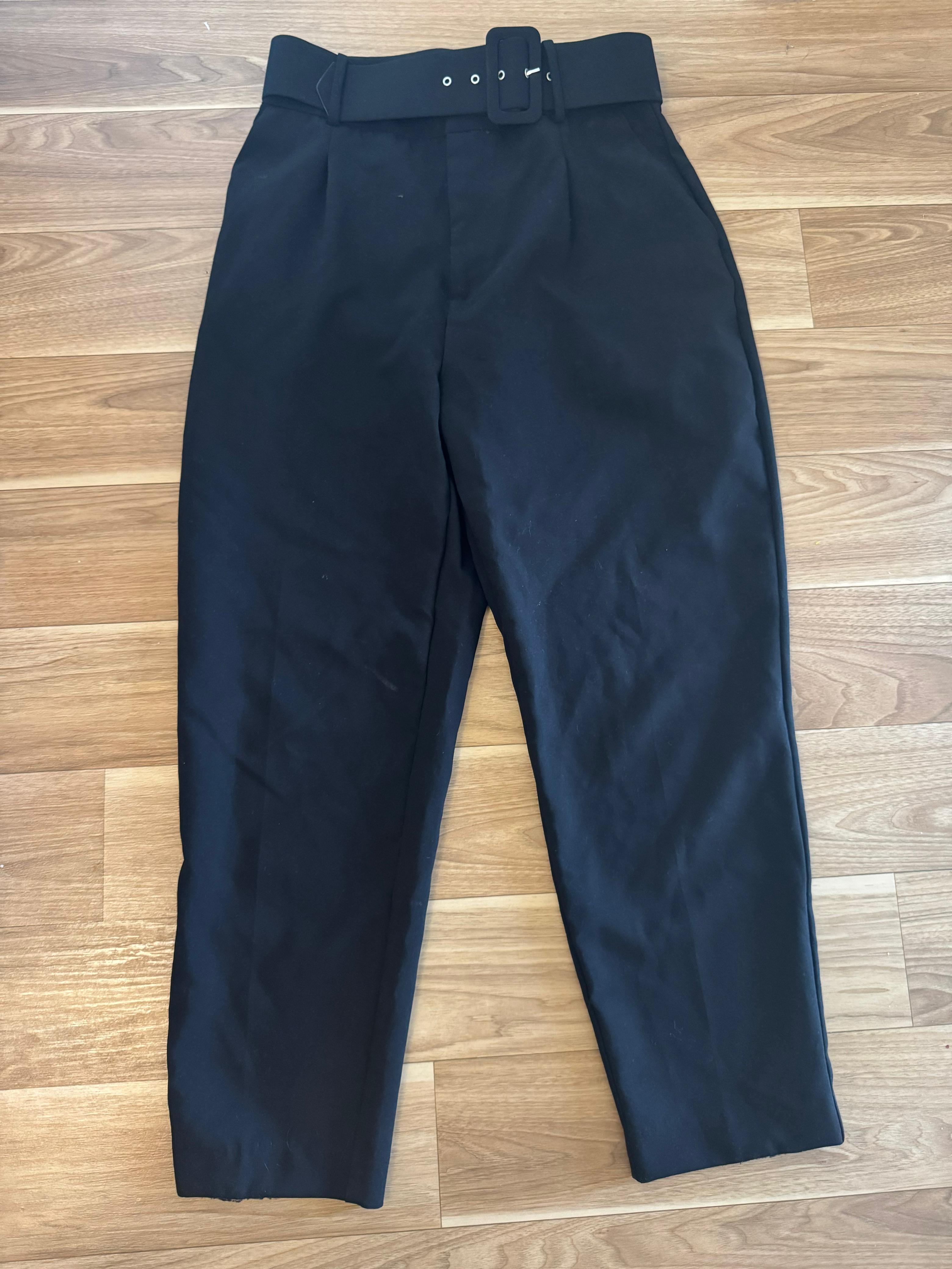 ZARA Paperbag Trousers – Black, Size L, with Belt, Very Good Condition