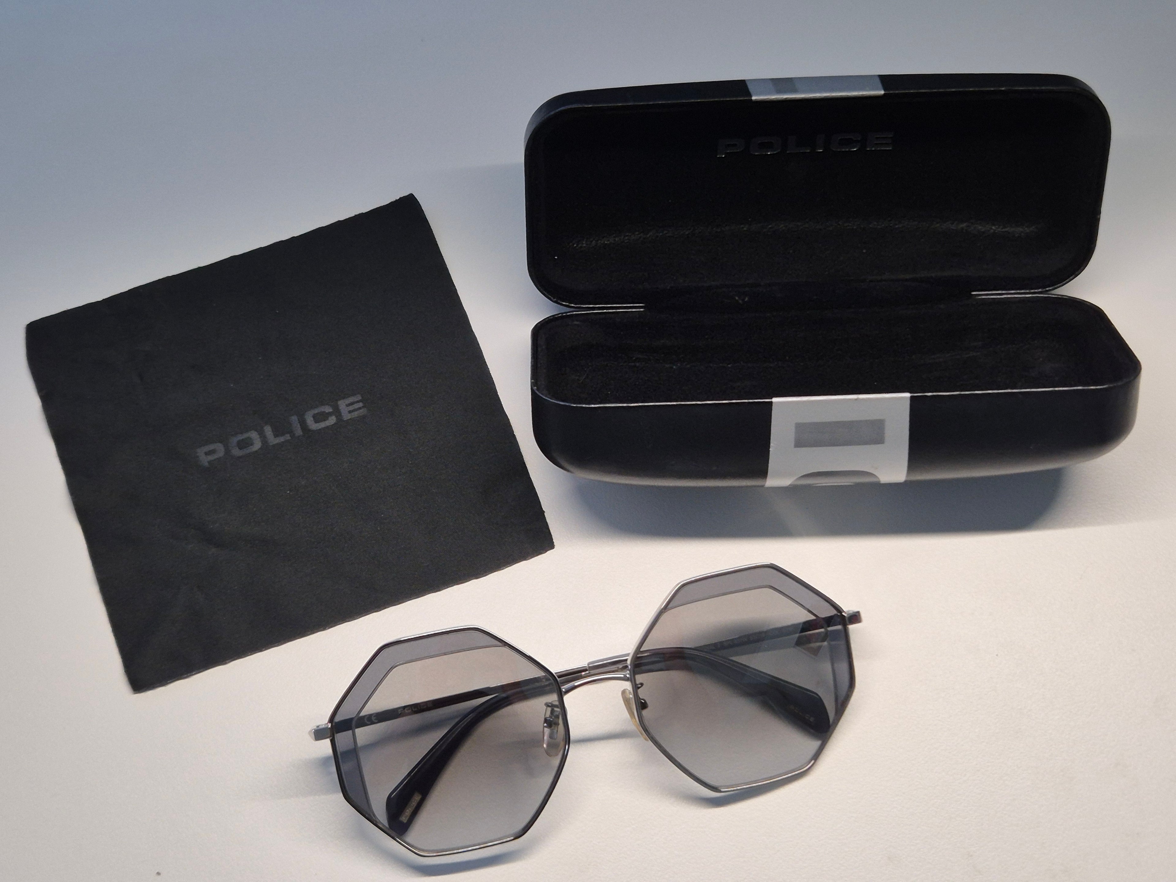 POLICE Octagon Sunglasses, Metal, Silver, Size 53x19 140, Very Good