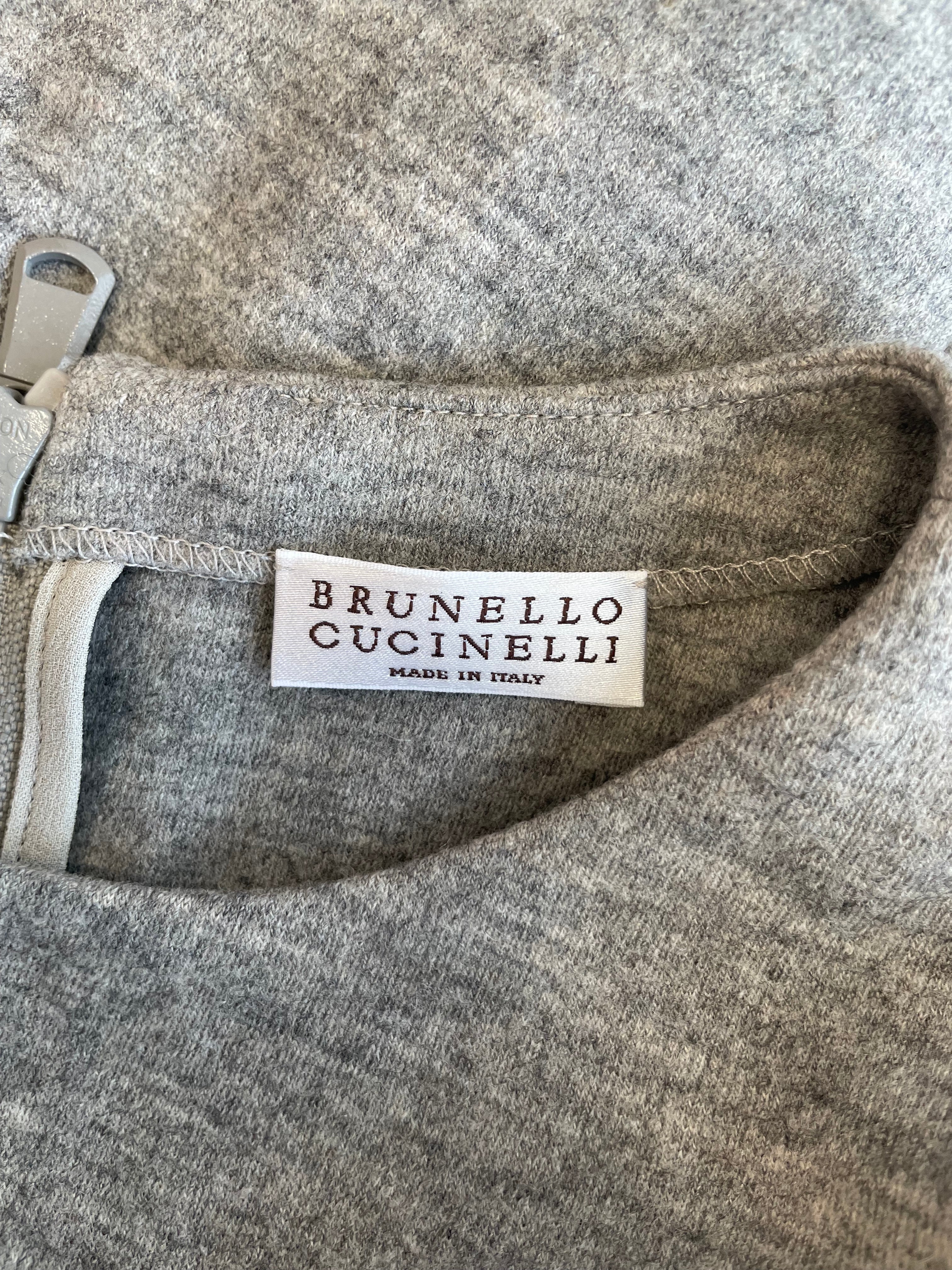 Brunello Cucinelli Kleid – Schurwolle, Grau, Größe L, Sehr Gut