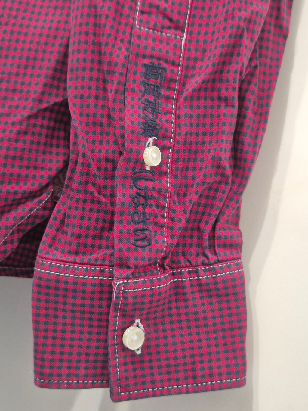 Superdry London Button Down Shirt L Red/Black Check Cotton Very Good