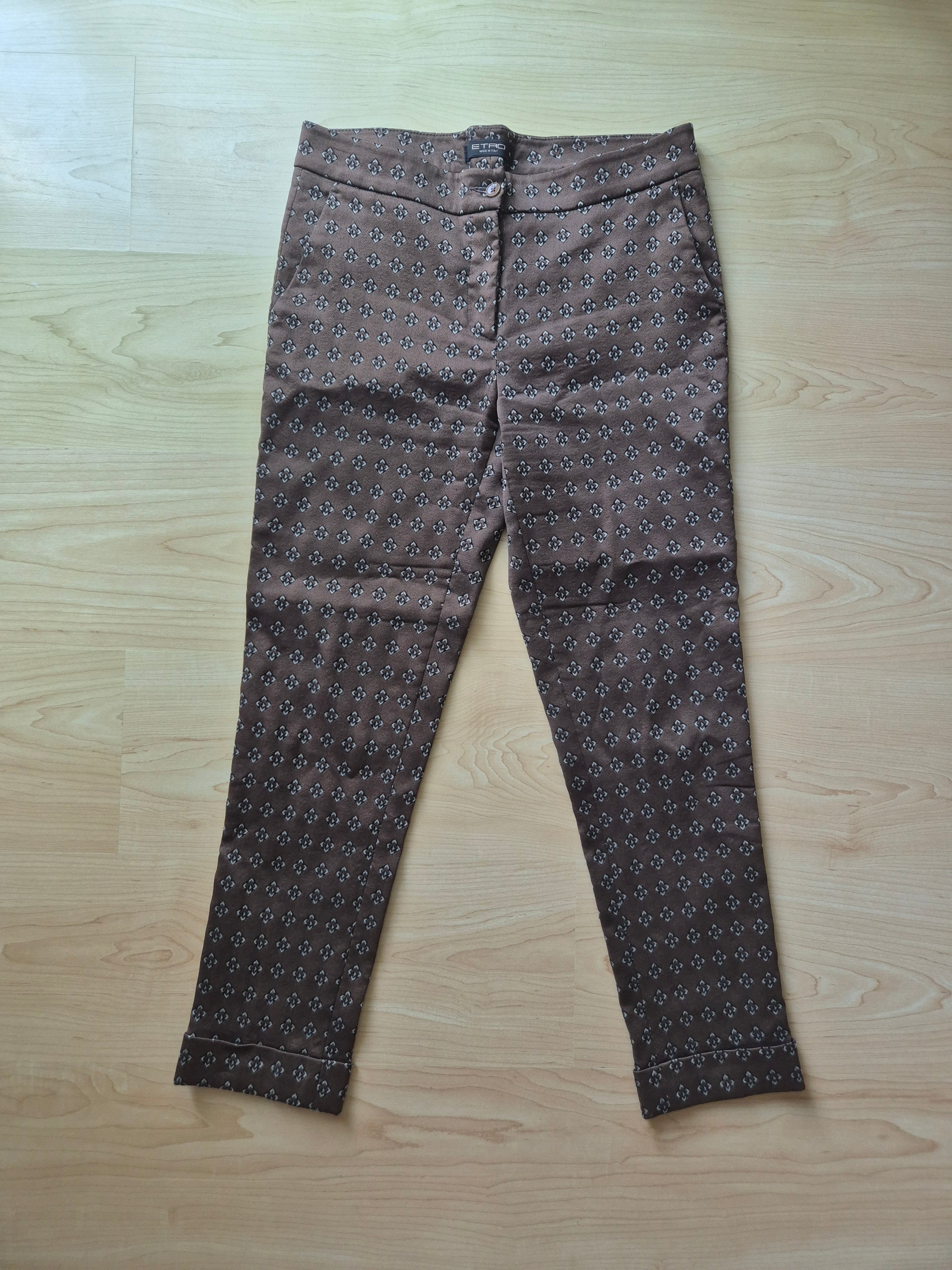 Etro Hose, geometrischer Print, Braun gemustert, Gr. 42, Made in Italy, sehr gut
