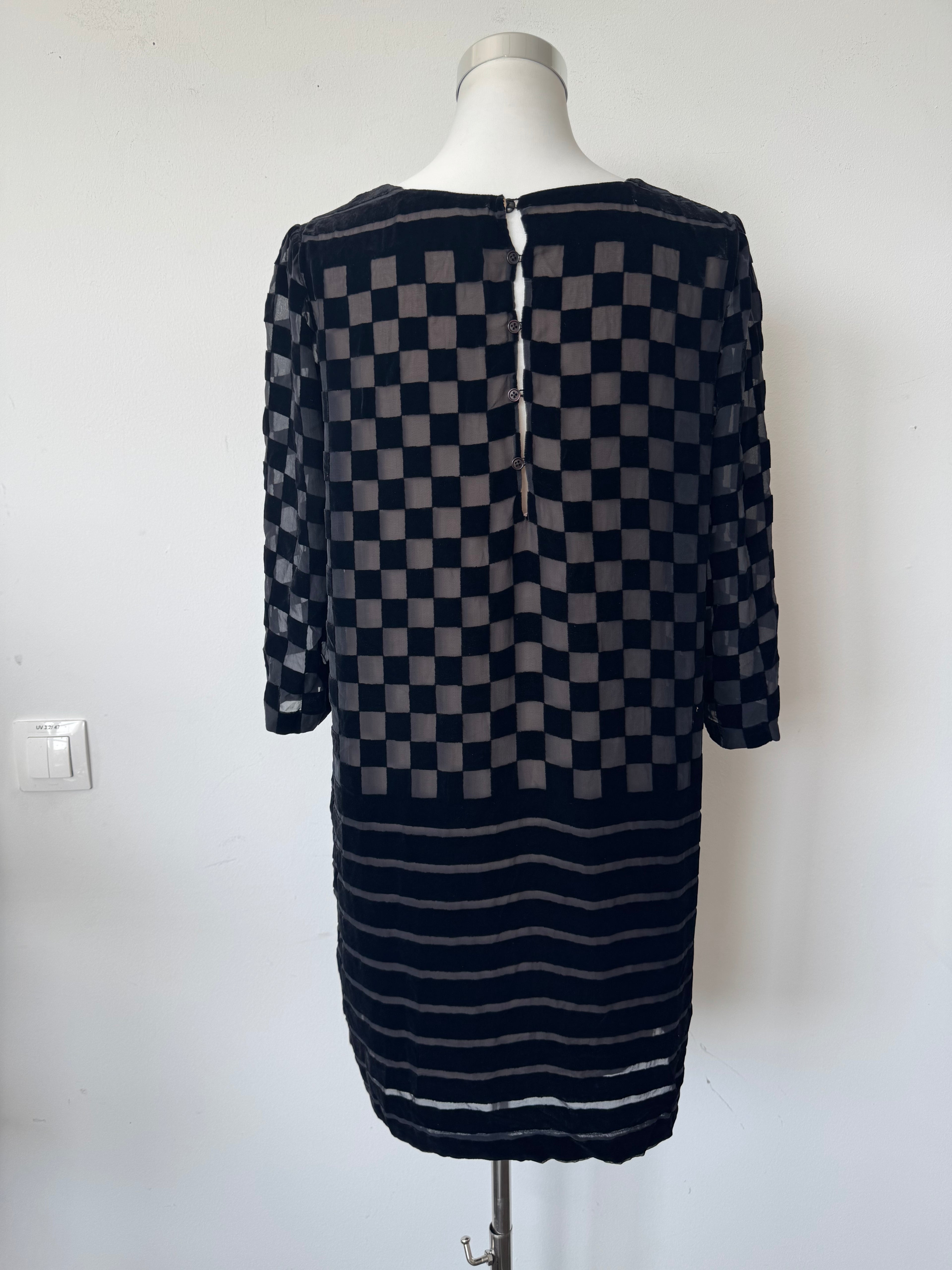 Stella McCartney Kleid Seide Kariert Schwarz Grau EU 40 Sehr Gut