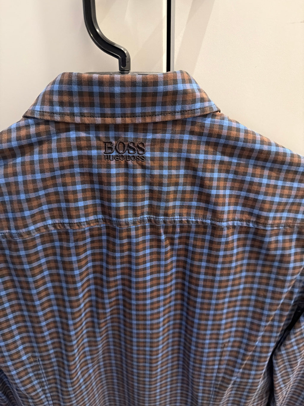 BOSS Green men's plaid shirt S brown/blue, very good condition