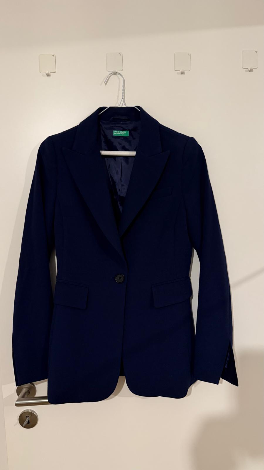 United Colors of Benetton Navy Wool Blend Blazer, Size S, Classic Fit
