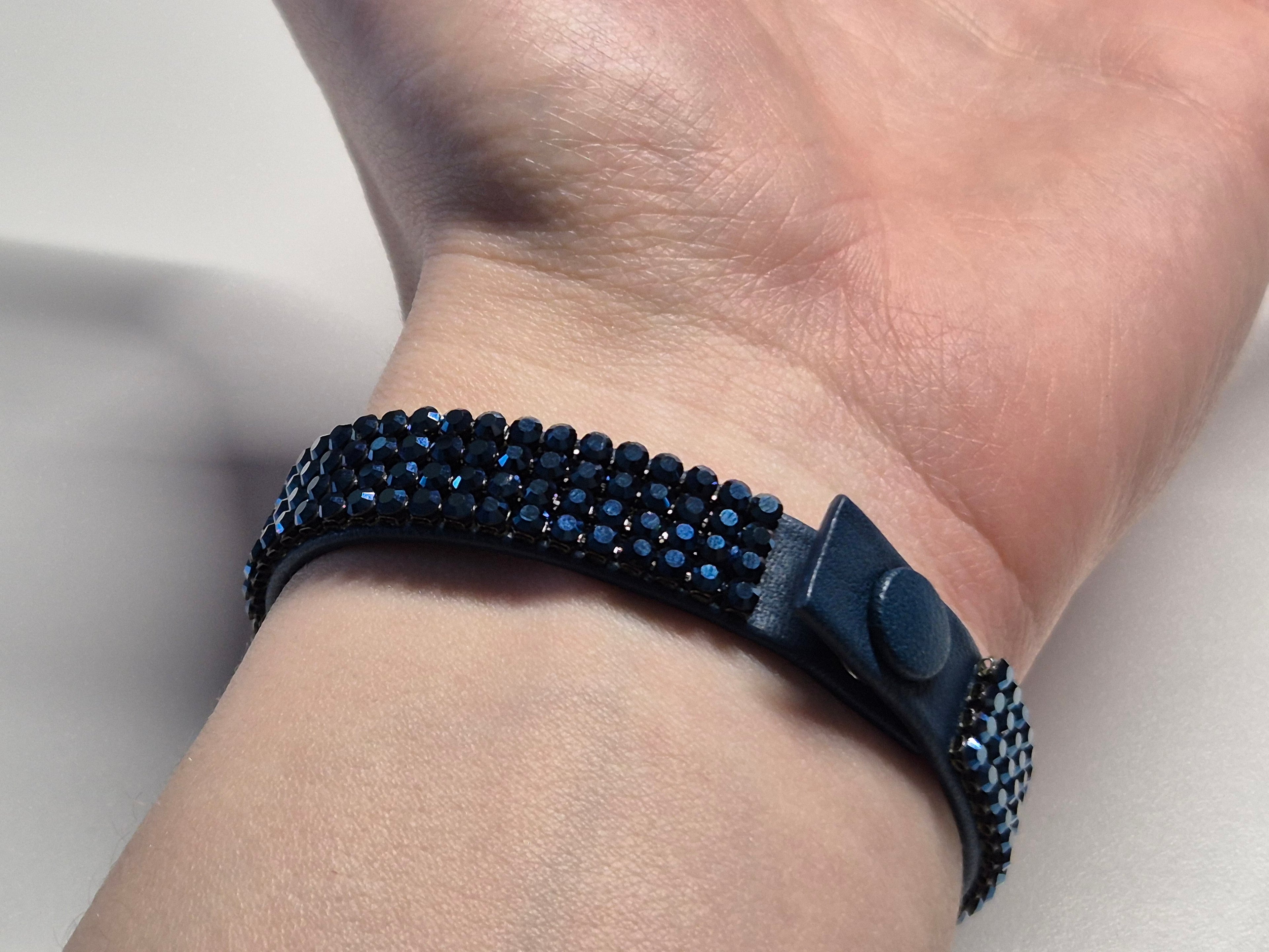Swarovski Crystal Leather Bracelet Blue Medium, Very Good Condition