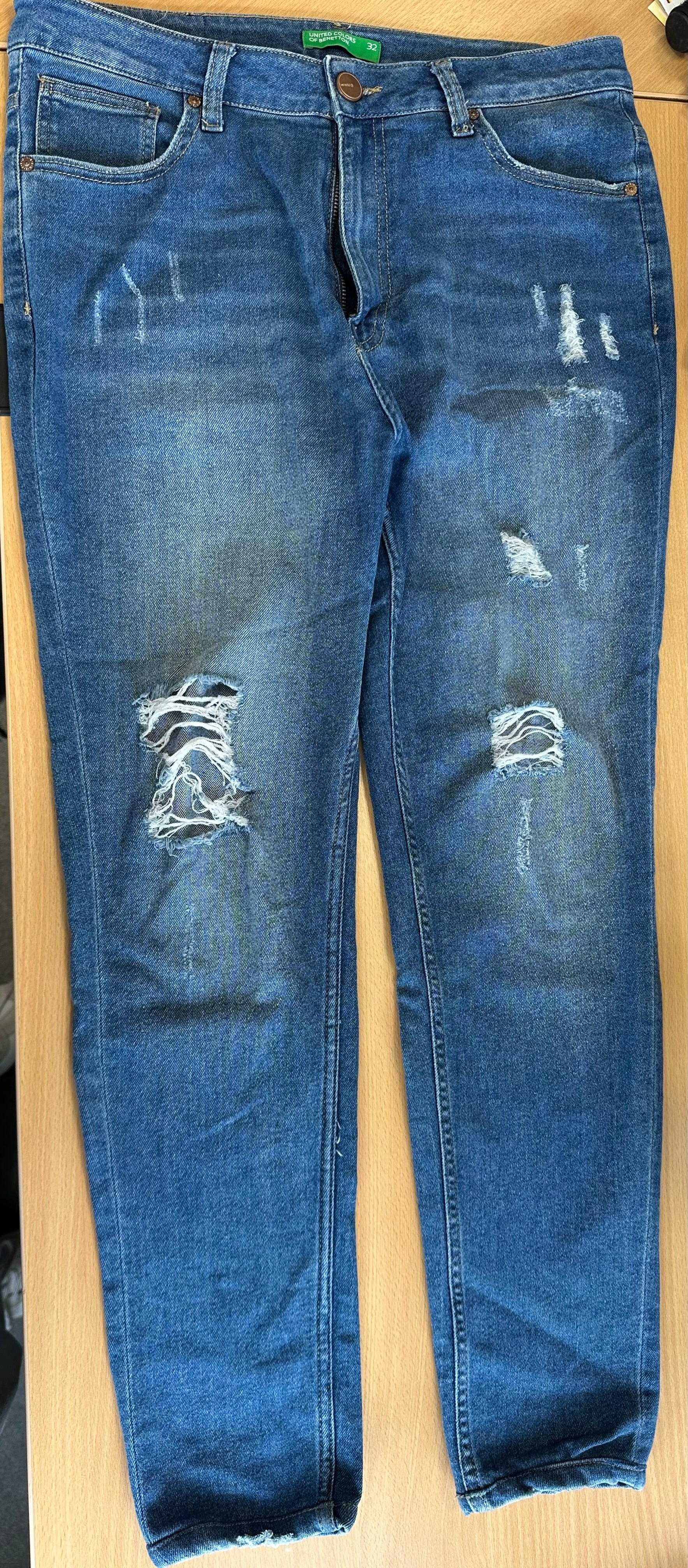 Benetton Women’s Distressed Jeans Blue W32 Very Good Condition
