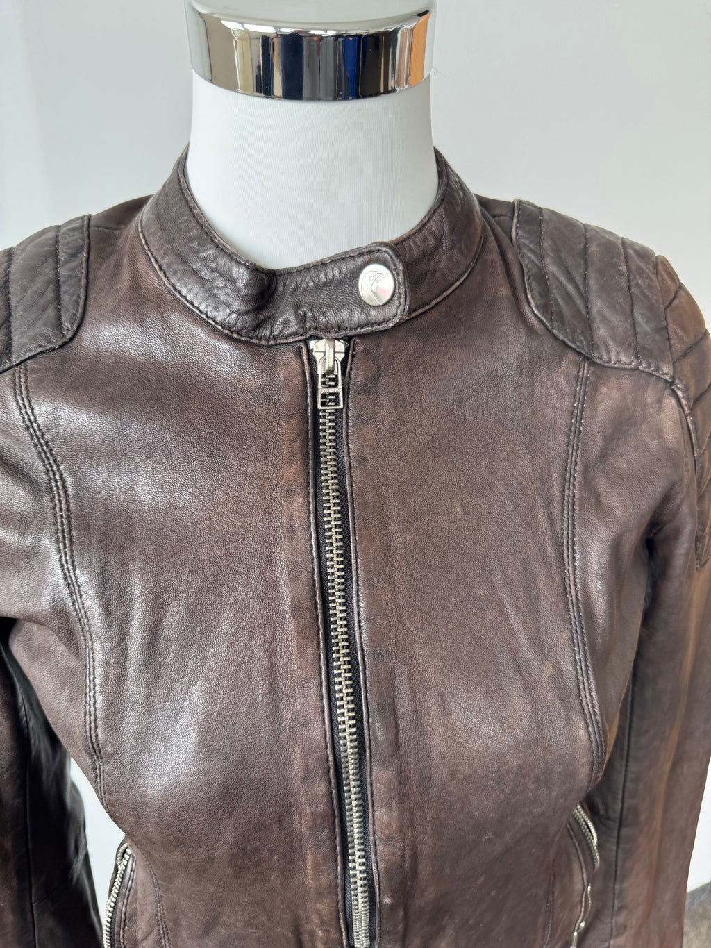 Goosecraft Damen Biker Lederjacke XS Braun Lammleder Gebraucht