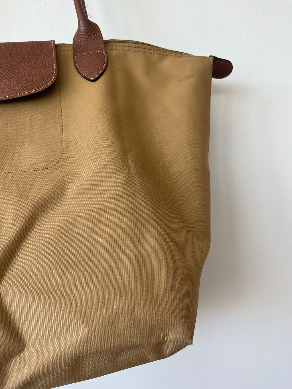 Longchamp Le Pliage Nylon Tote – Khaki, Medium, lange Henkel, guter Zustand