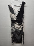 Karl Lagerfeld 100% Silk Art Print Dress, Black/White, Size M, Very Good
