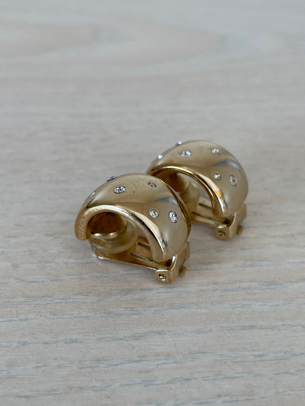 Vintage Swarovski Crystal Clip-On Earrings, Gold Tone, Medium, Very Good