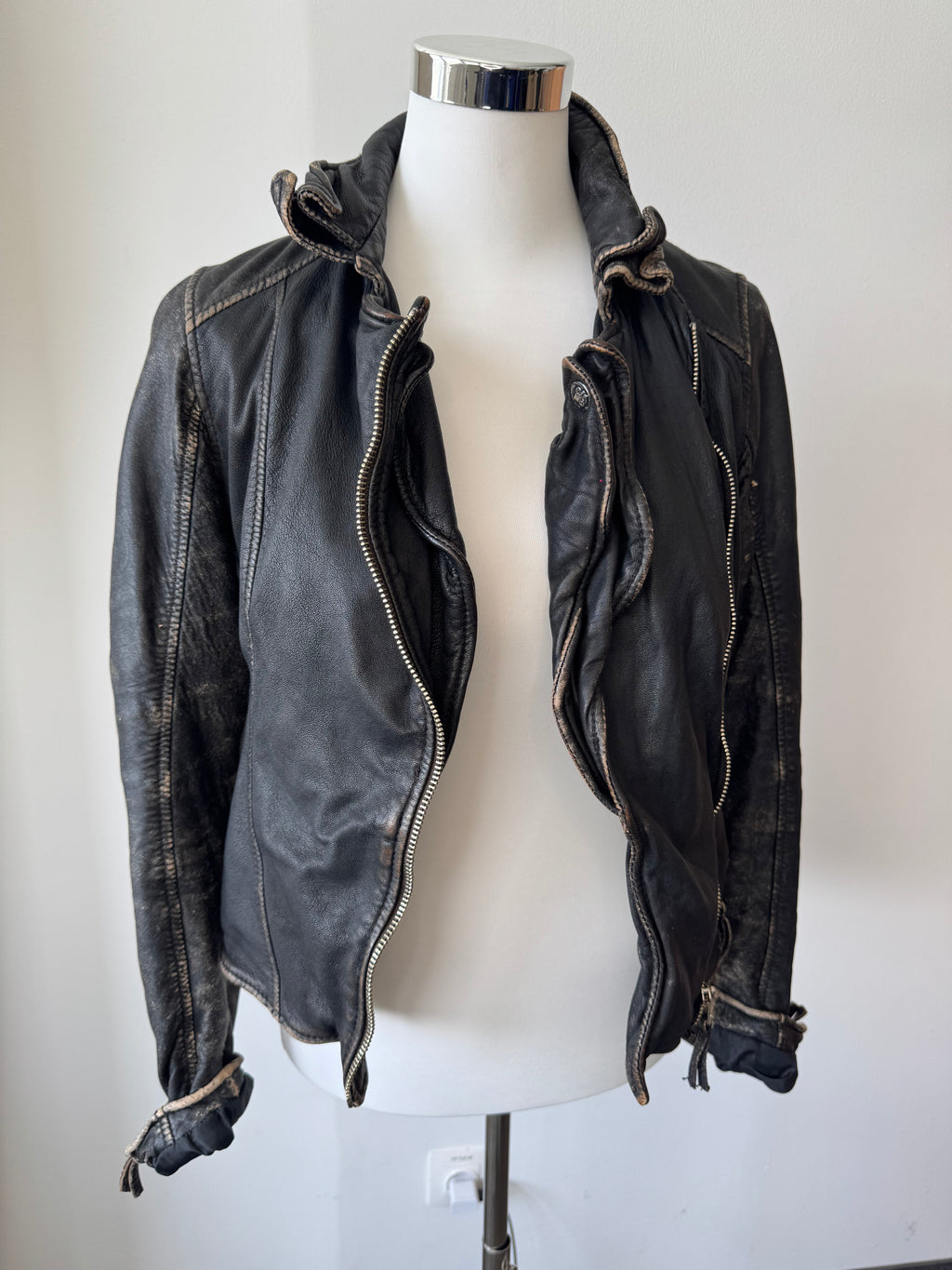 Blue Monkey Damen Biker Lederjacke M Schwarz Echtleder Gebraucht