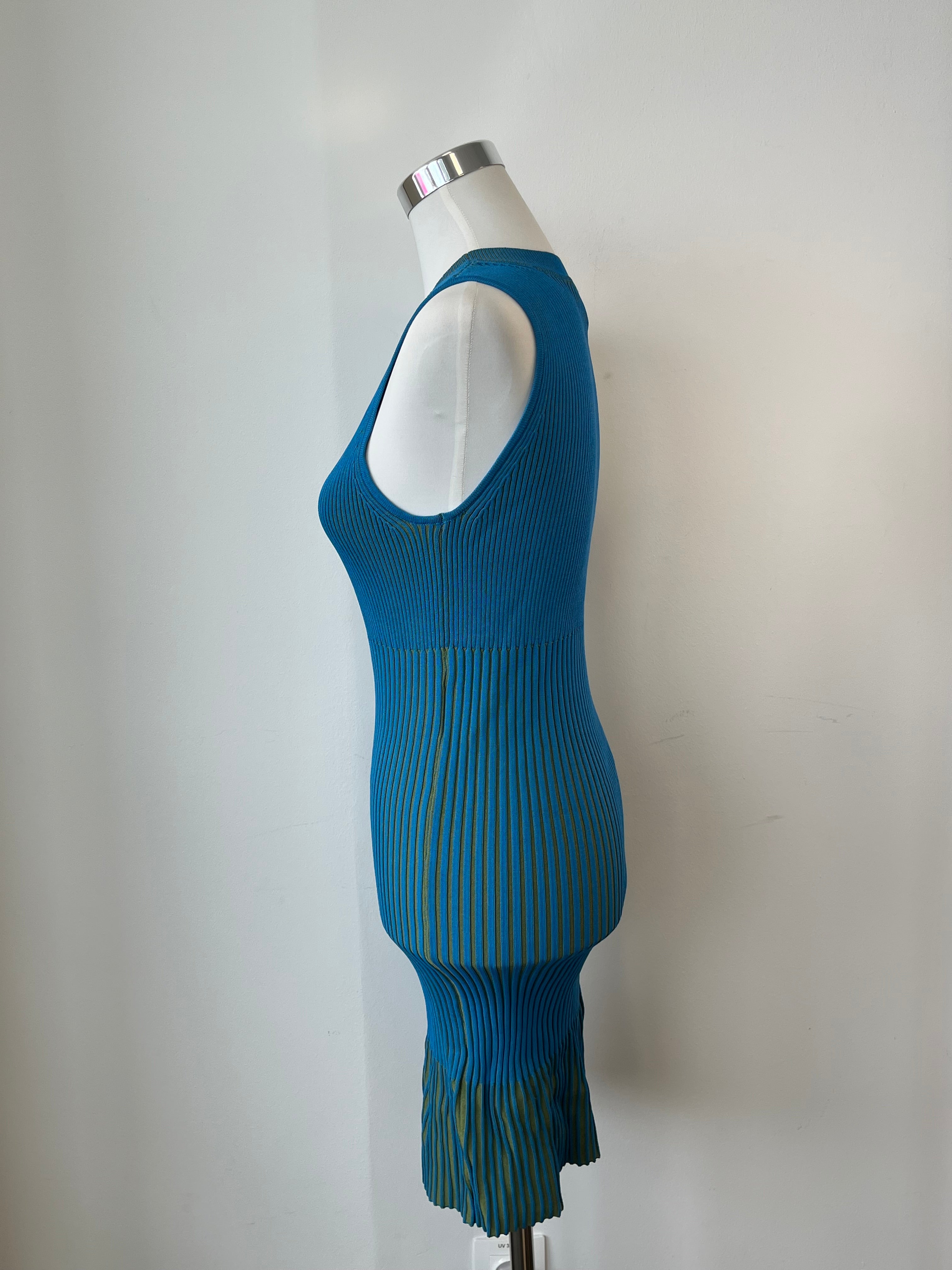 Bimba Y Lola Strickkleid S – teal, gerippter Stoff, plissierter Saum, sehr gut
