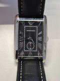 Emporio Armani AR0143 Men’s Rectangular Stainless Steel Watch Black Leather Strap