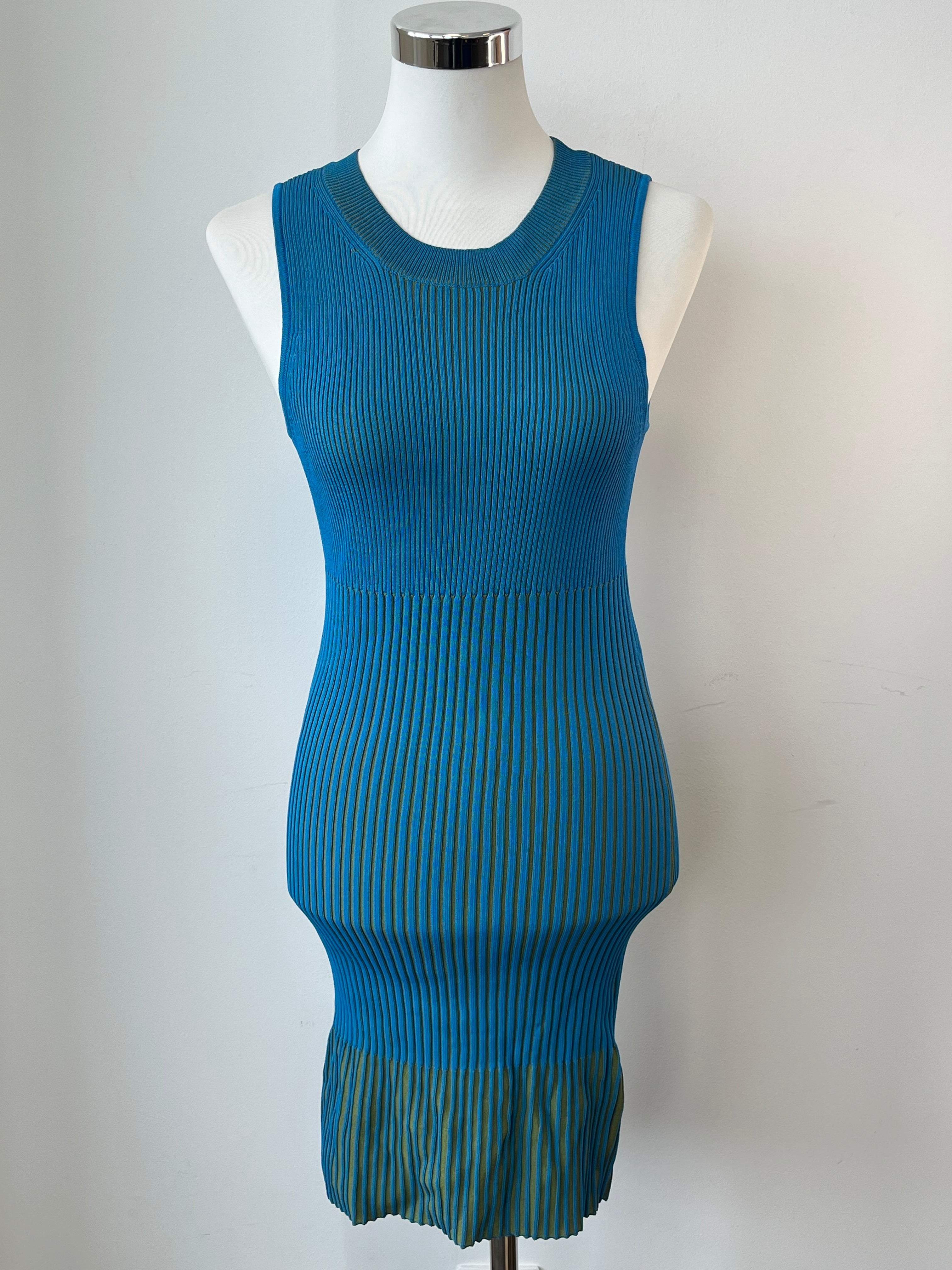 Bimba Y Lola Strickkleid S – teal, gerippter Stoff, plissierter Saum, sehr gut