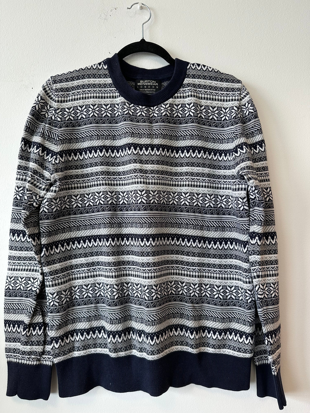 Burton Menswear London Nordic Pullover – Navy/Offwhite, Größe M, Sehr Gut