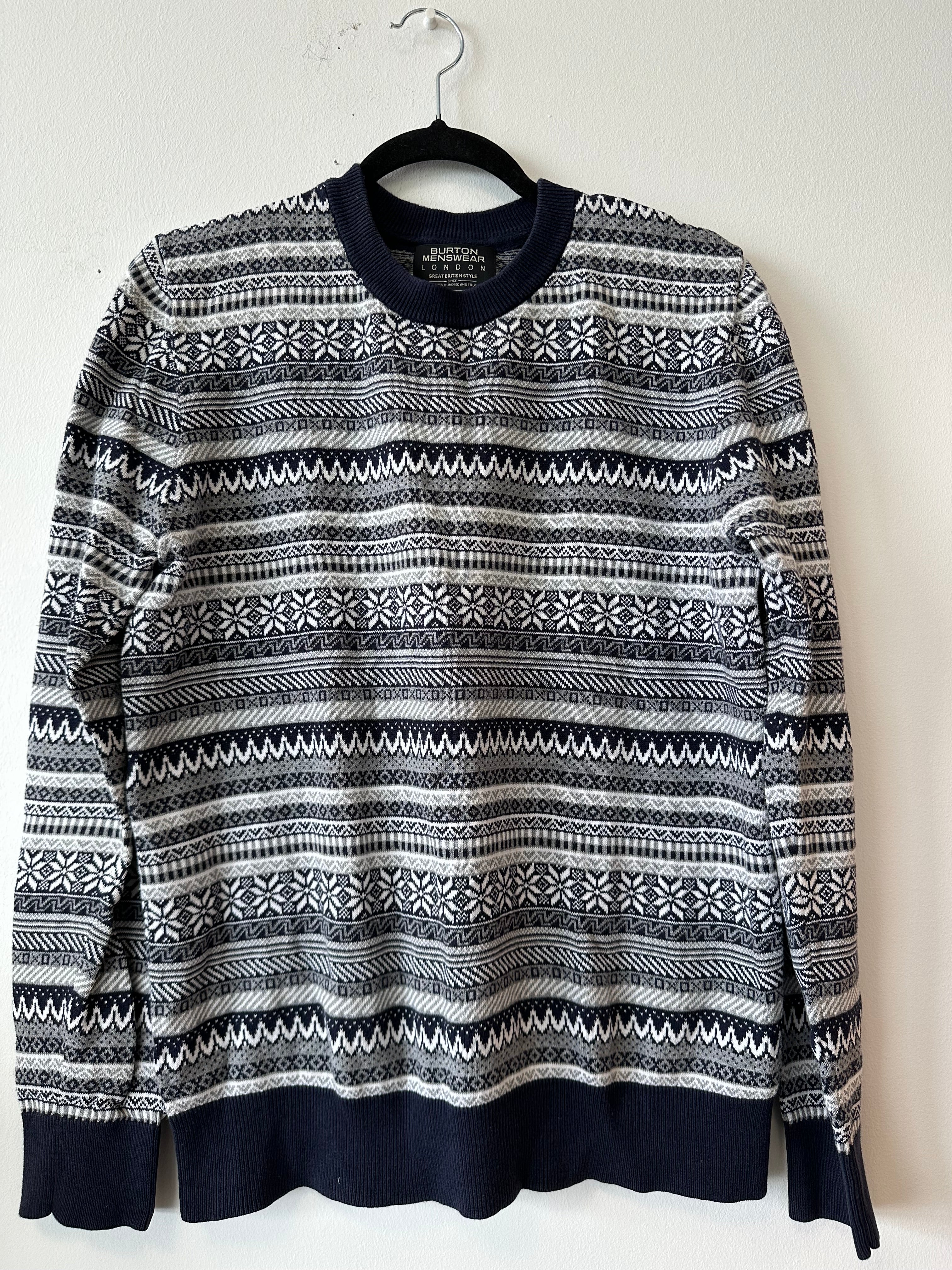 Burton Menswear London Nordic Pullover – Navy/Offwhite, Größe M, Sehr Gut