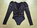 Pull&Bear Sequin Long Sleeve Bodysuit | XS | Black | Very Good