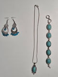 Boho Turquoise Jewelry Set – Bracelet, Earrings & Pendant | Silver | Normal Use