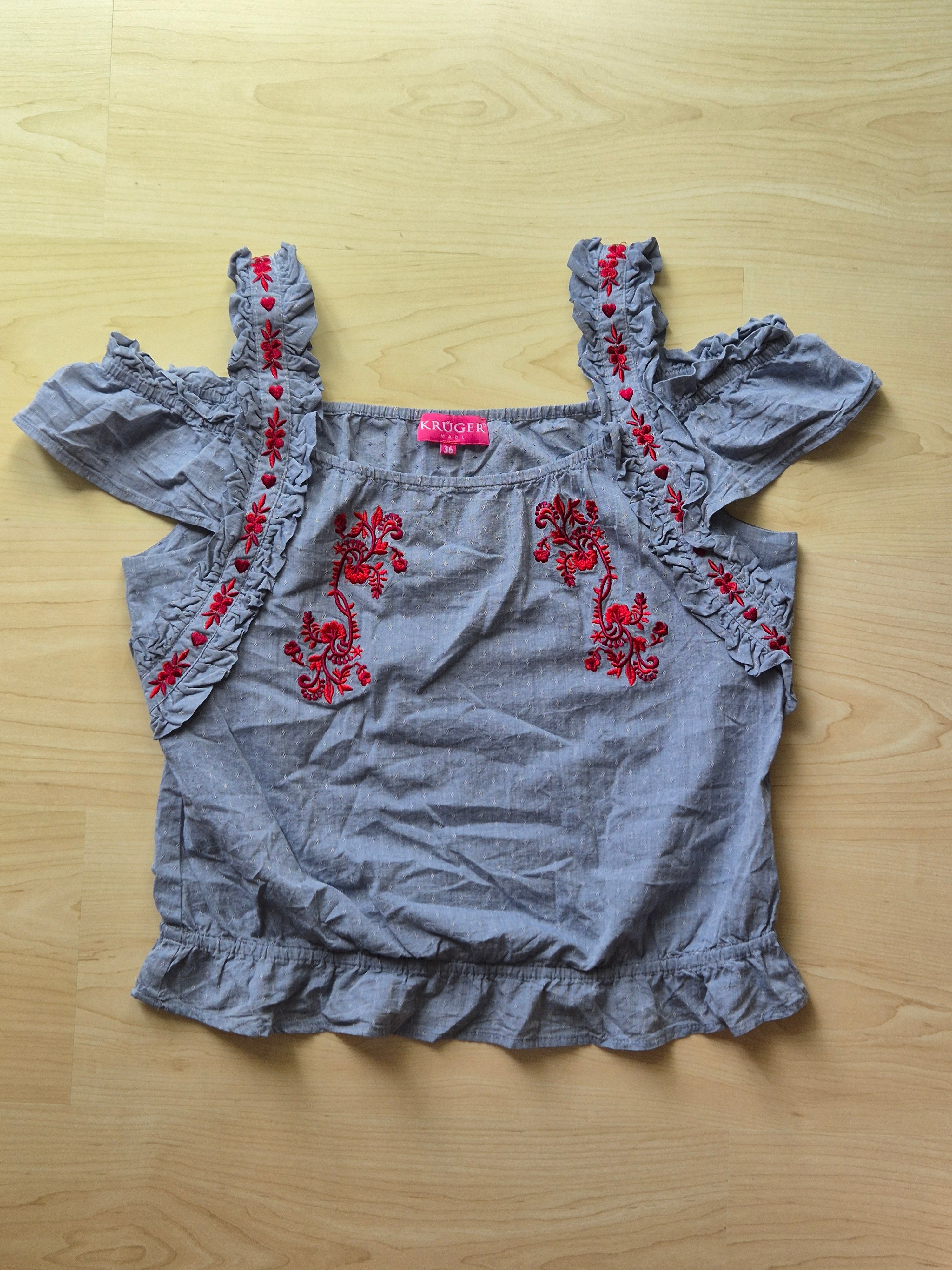 Krüger Madl Embroidered Blouse Blue/Red, EU 36, Good Condition