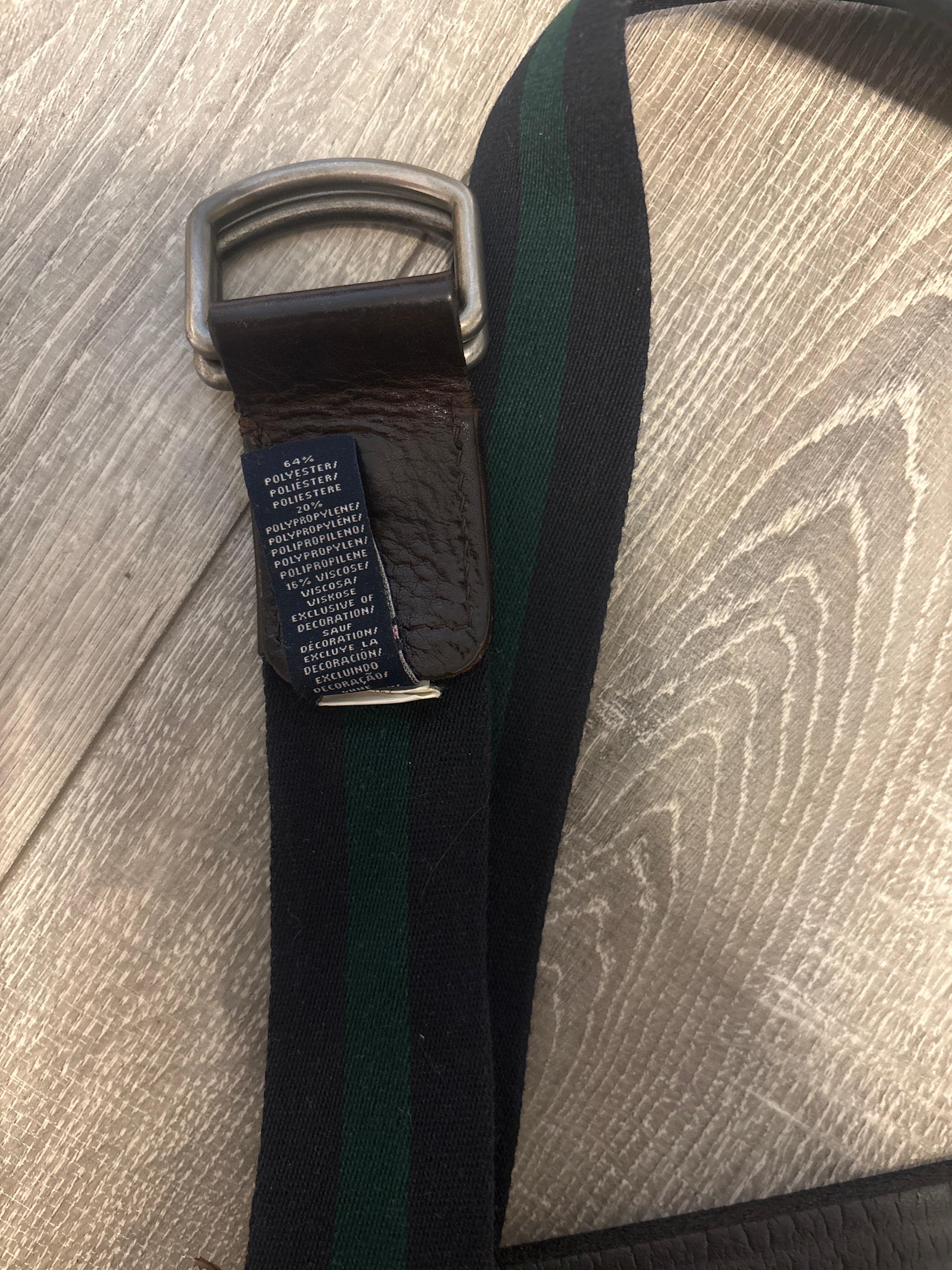 Tommy Hilfiger D-Ring Gürtel 100 cm Schwarz/Grün Leder & Stoff, guter Zustand