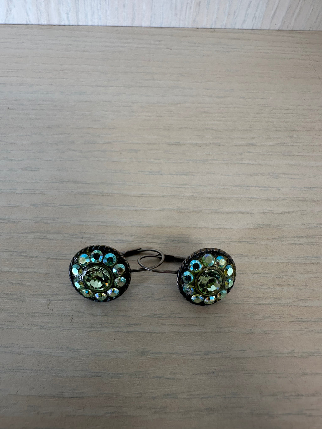 Vintage Rondelle Blossom Ohrringe, 2cm, Messing, Swarovski Kristalle, Sehr Gut