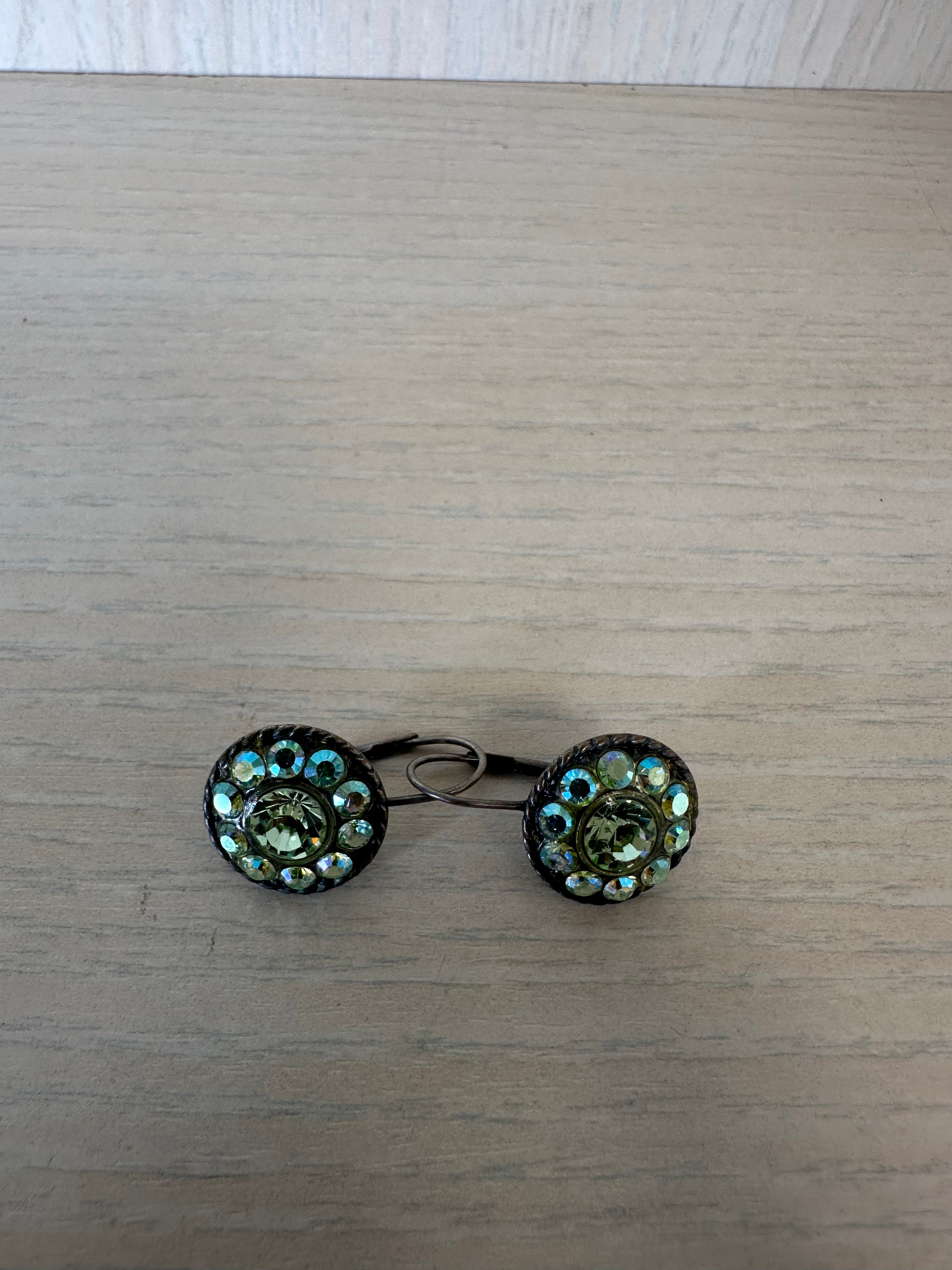 Vintage Rondelle Blossom Ohrringe, 2cm, Messing, Swarovski Kristalle, Sehr Gut