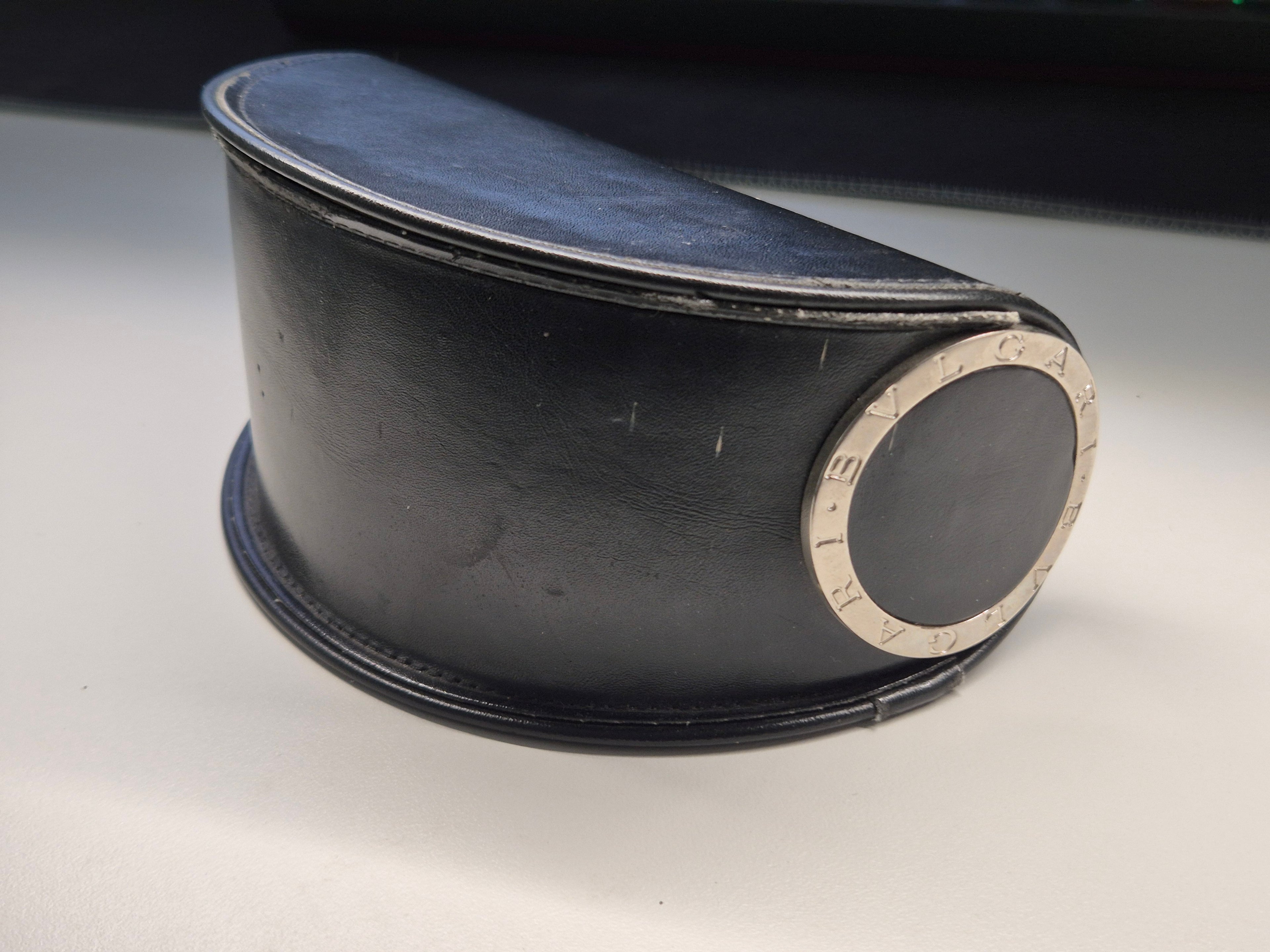 BVLGARI Sunglasses Case – Hard Shell, Black Leather, Metal Logo, Normal Use