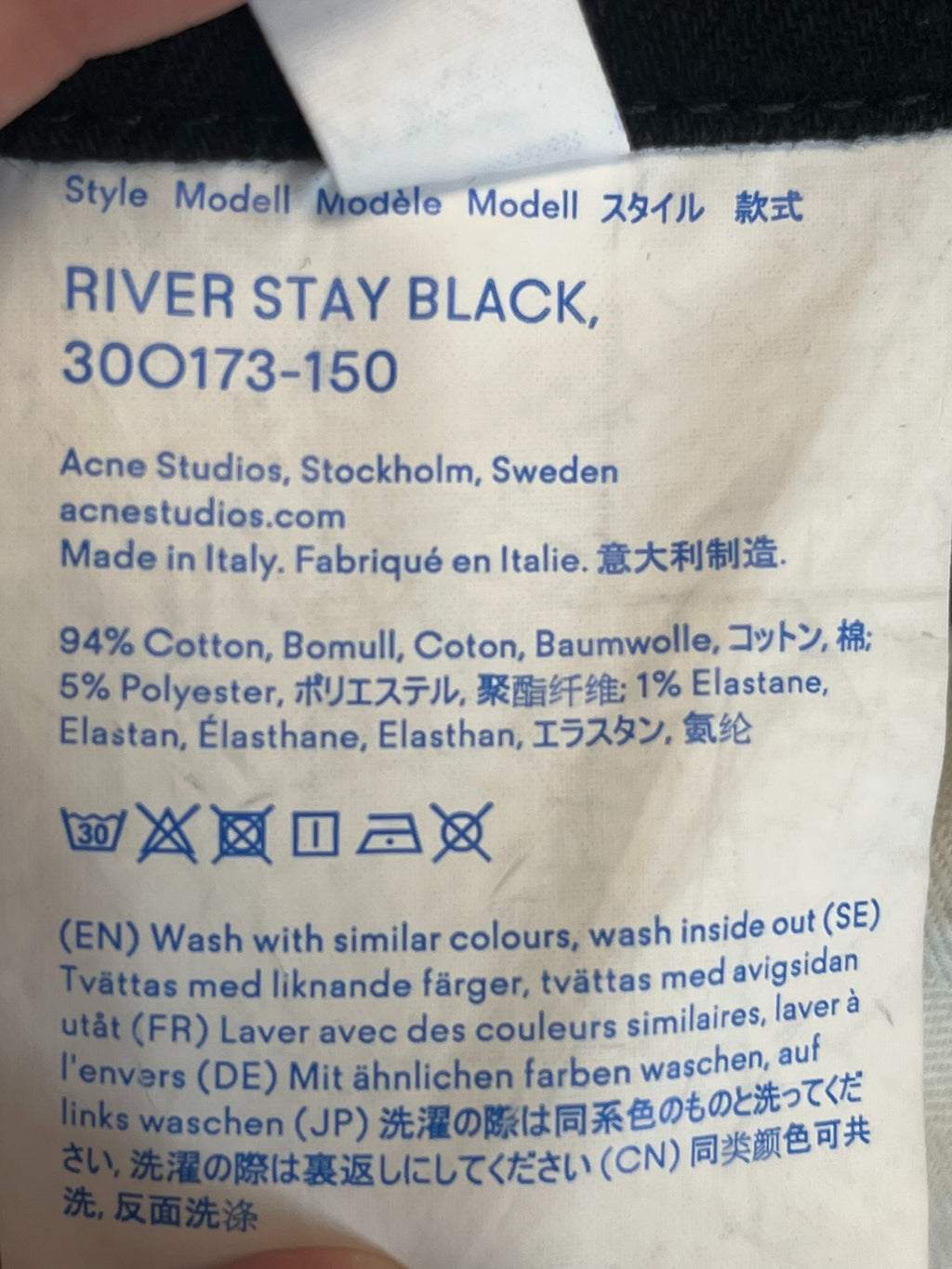 Acne Studios Blå Konst River Stay Black Jeans W29 L32 Schwarz, guter Zustand