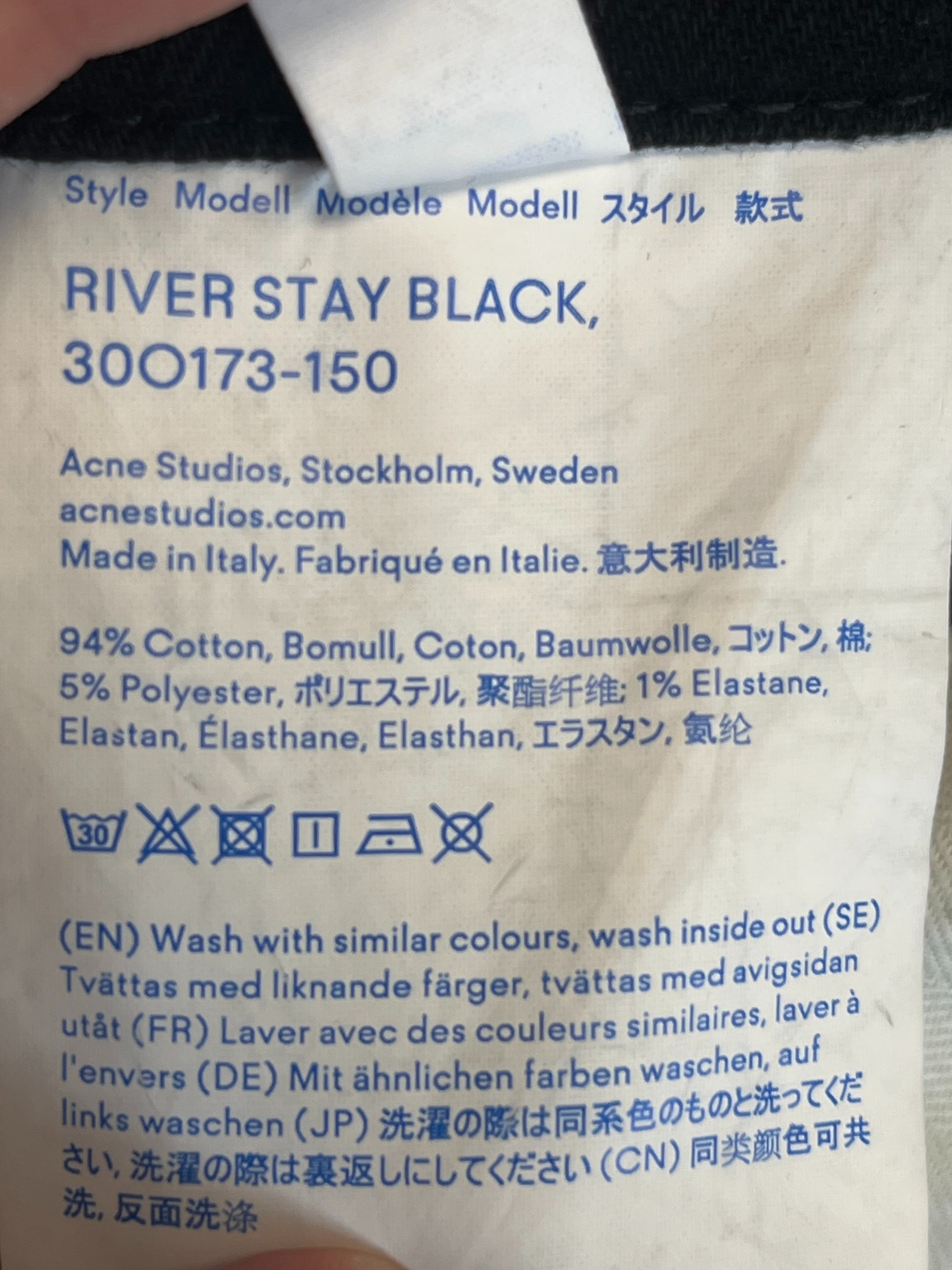 Acne Studios Blå Konst River Stay Black Jeans W29 L32 Schwarz, guter Zustand