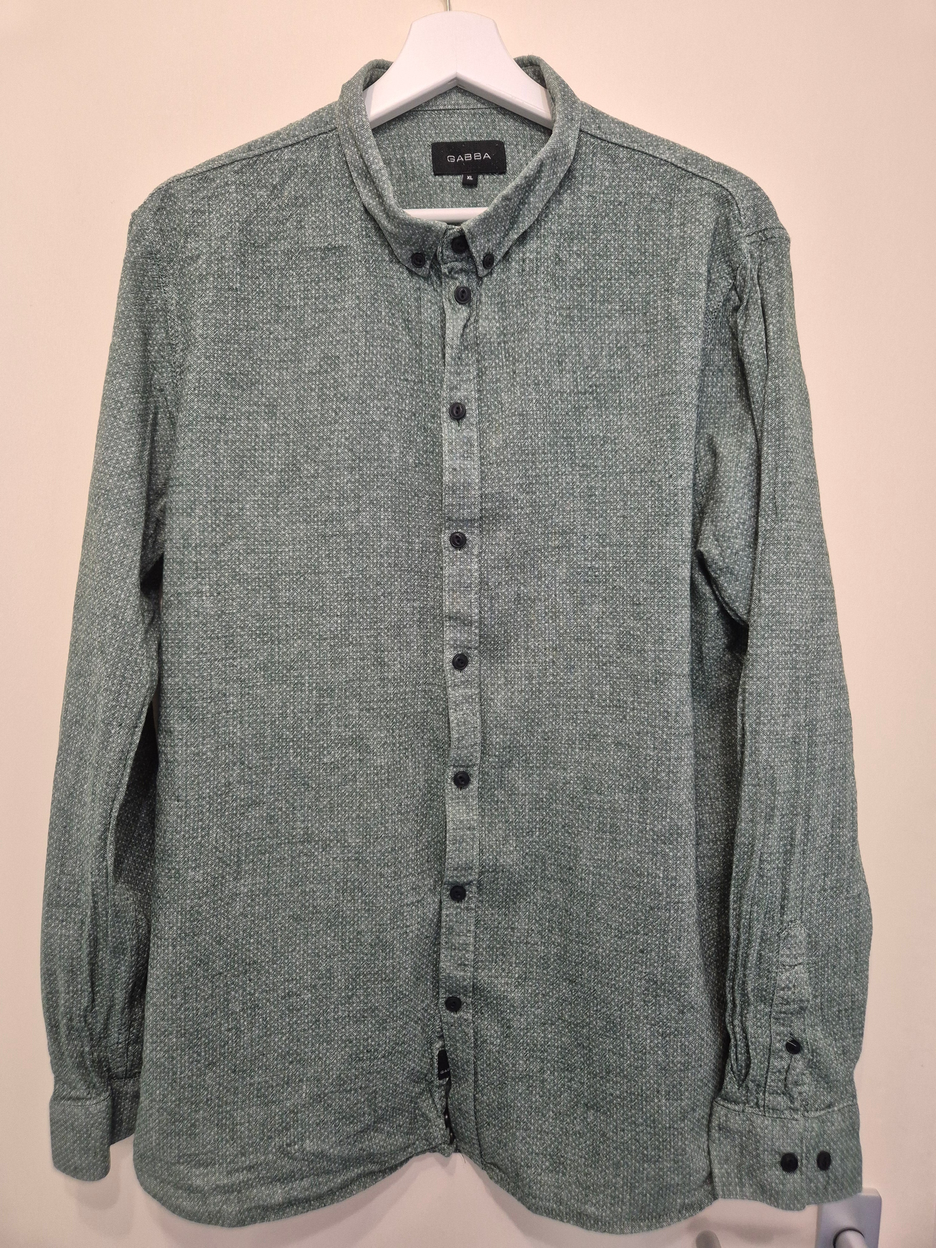 Gabba Herringbone Shirt Green XL Alpaca Wool Blend Good Condition