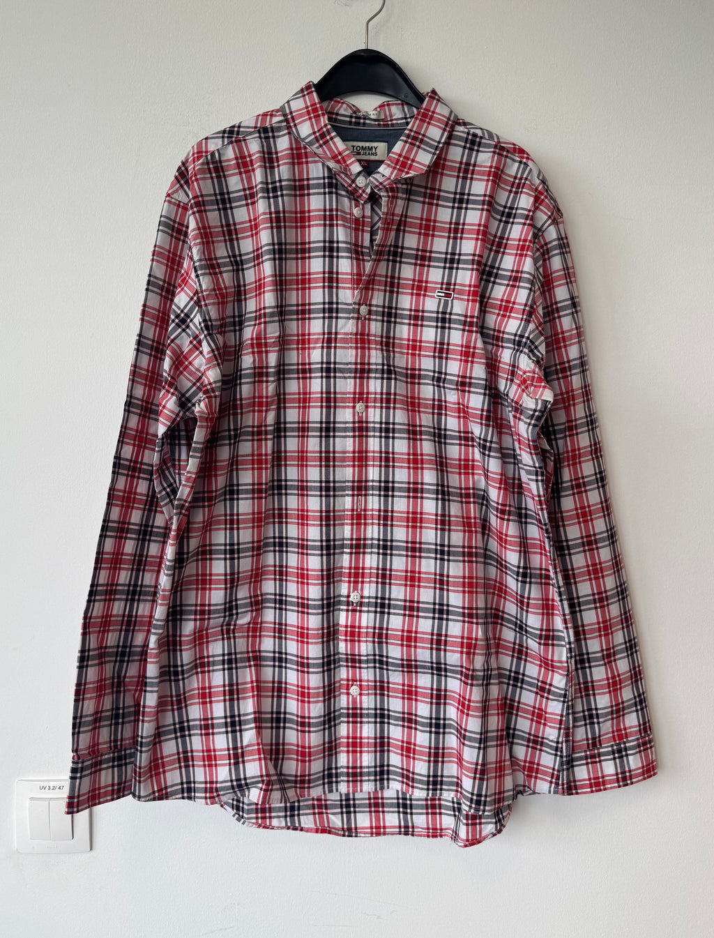 Tommy Jeans Men's Plaid Shirt, Regular Fit, Red/Black, Size XL, Normal Use