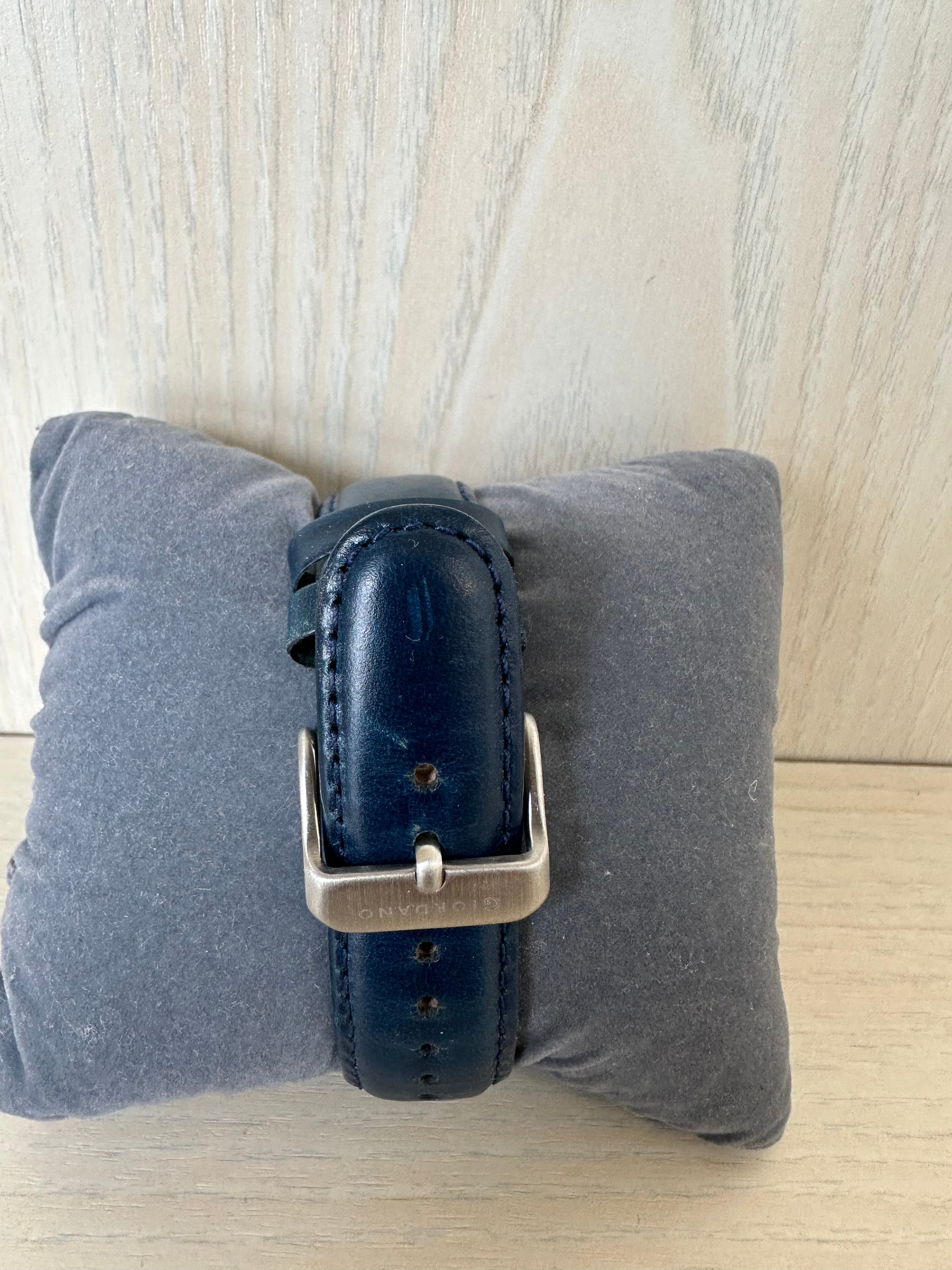 Giordano Herren Quarzuhr, Edelstahl, Blaues Lederband, 50m WR, Box, Sehr Gut
