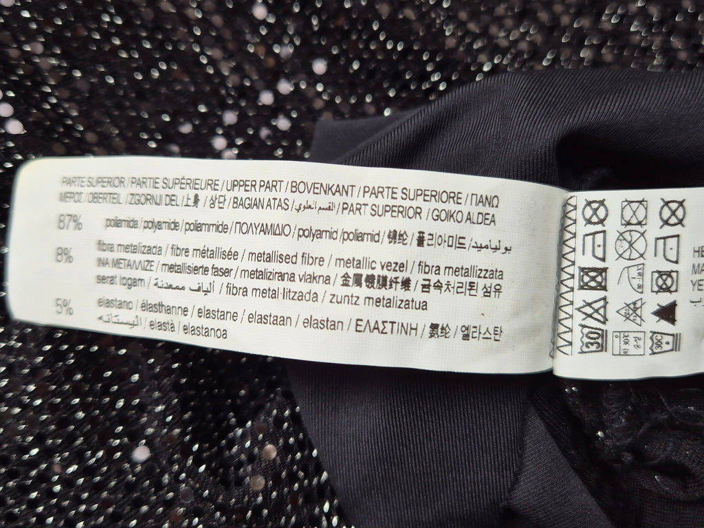Pull&Bear Sequin Long Sleeve Bodysuit | XS | Black | Very Good