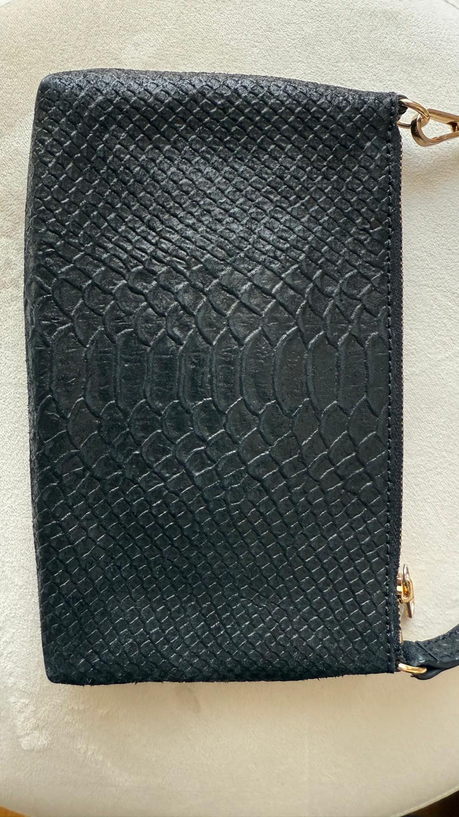 Michael Kors Python-Embossed Leather Wristlet Clutch | Black | Very Good