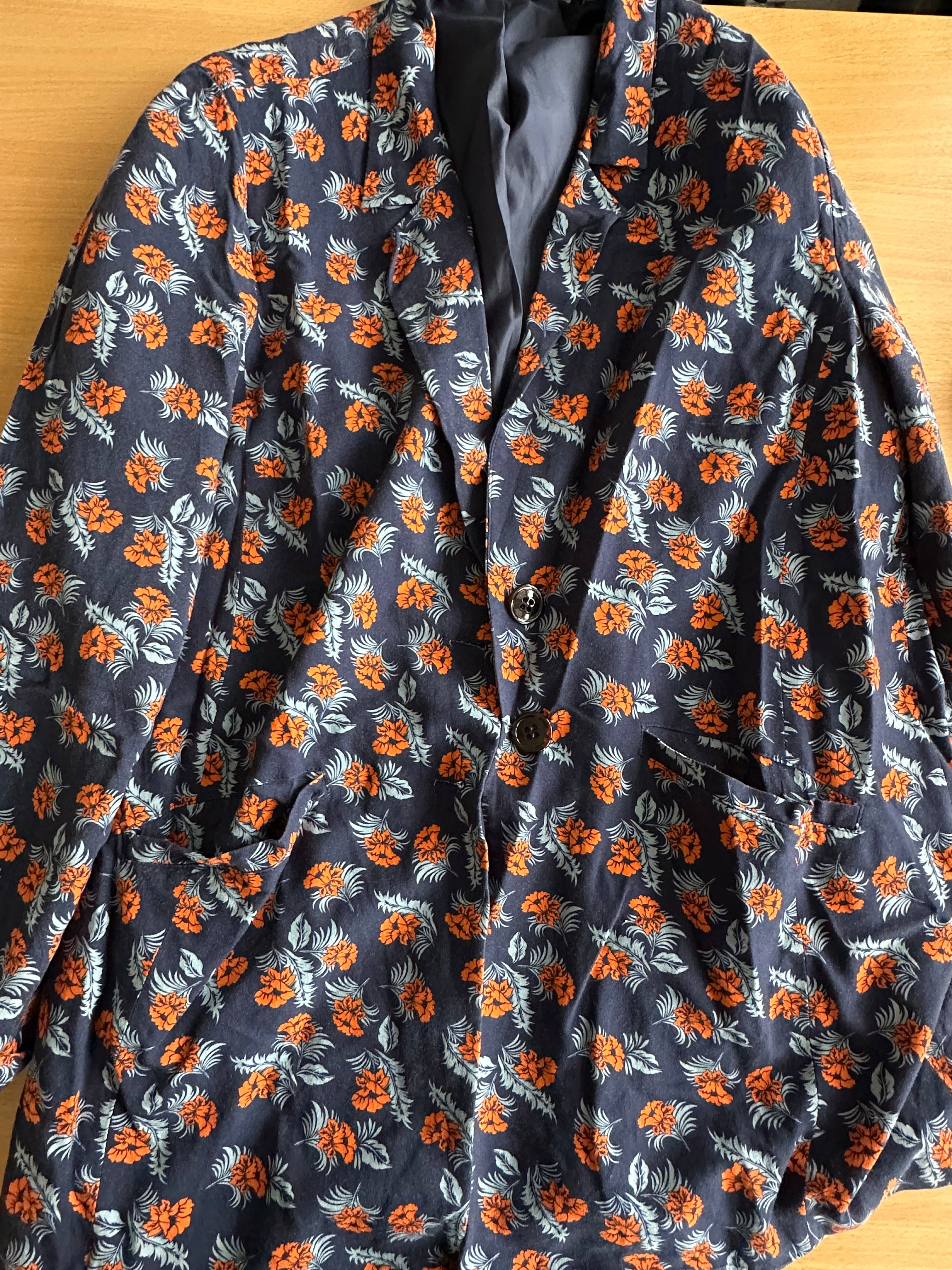 Studio Untold Longline Blazer, Blumen, Navy/Orange/Blau, Gr. 42, Sehr Gut