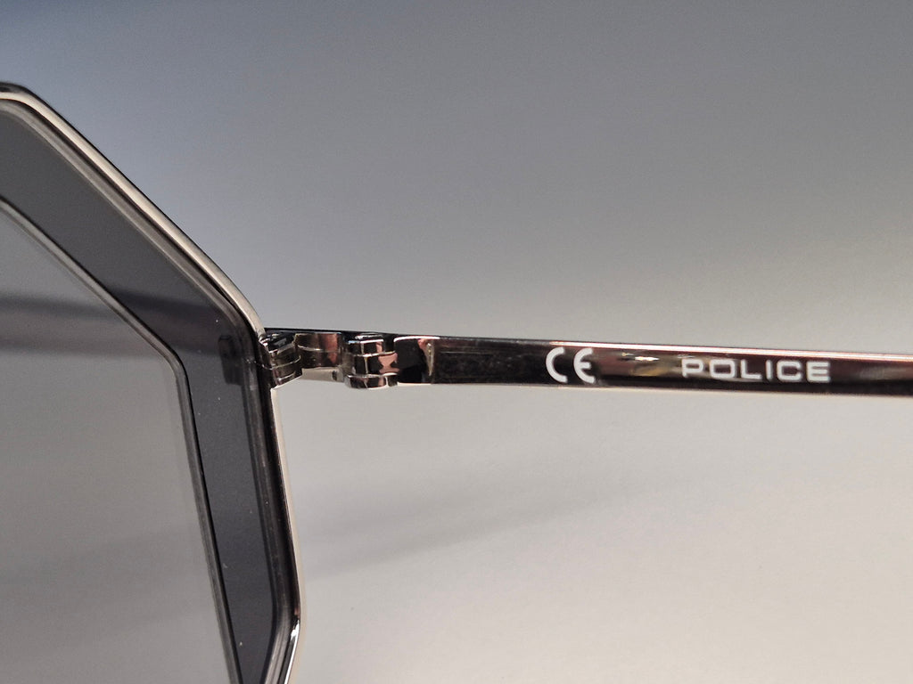 POLICE Octagon Sunglasses, Metal, Silver, Size 53x19 140, Very Good