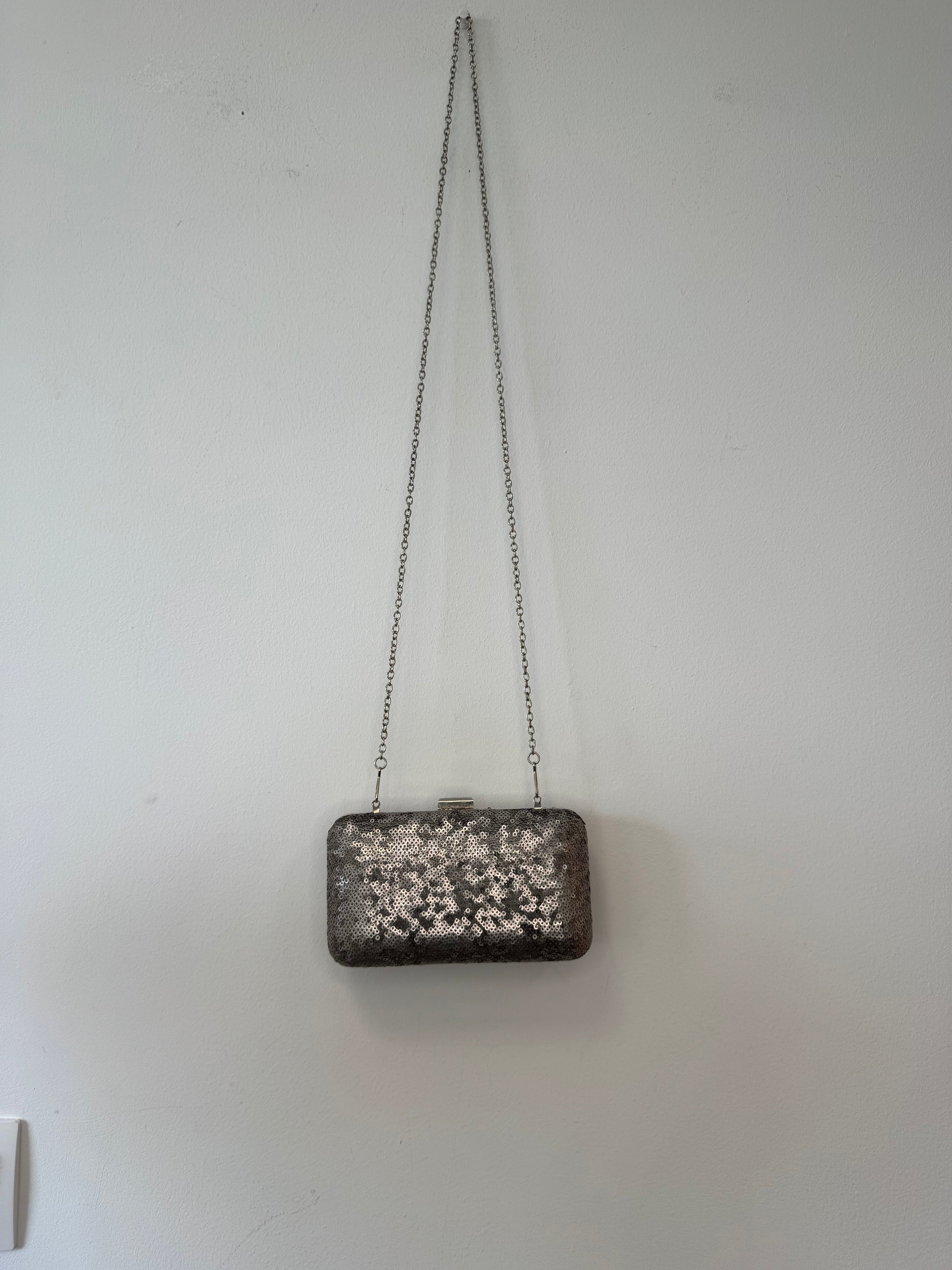 Hallhuber Sequin Box Clutch – Silver, Small, Very Good Condition