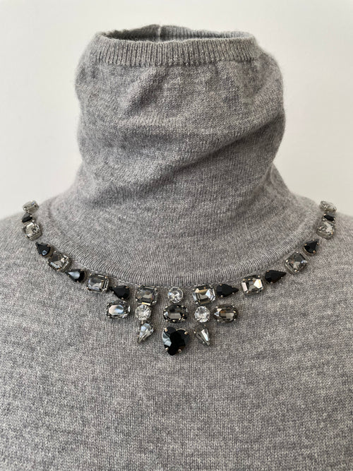 Blue Grey Embellished Turtleneck Jumper Wool Cashmere EU 36 Very Good