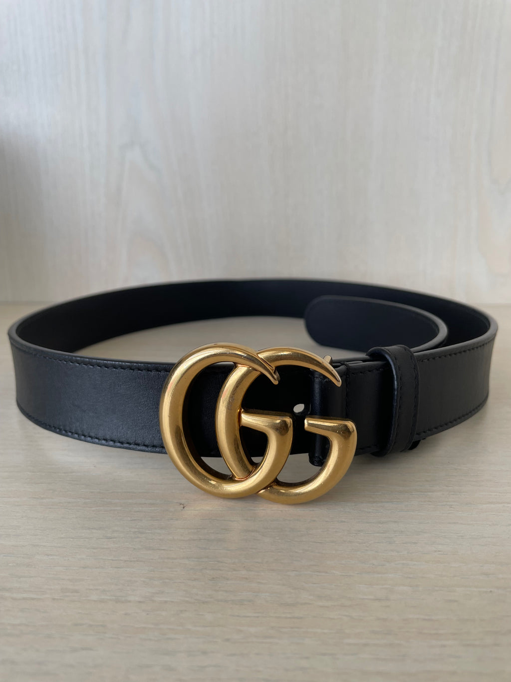 Gucci GG Marmont Belt Black/Gold, Size 75, Very Good Condition