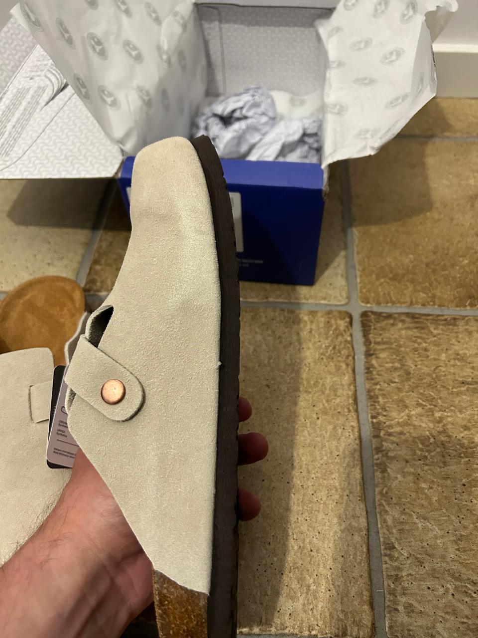 Birkenstock Boston Clogs – Veloursleder, Taupe, Größe 40, Neu