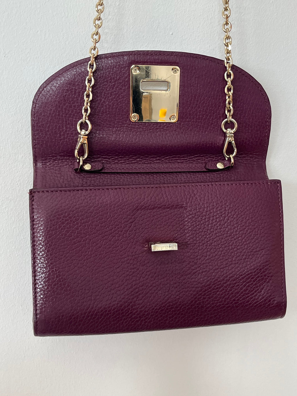Coccinelle Leather Clutch | Plum | Gold Chain | Small | Good Condition